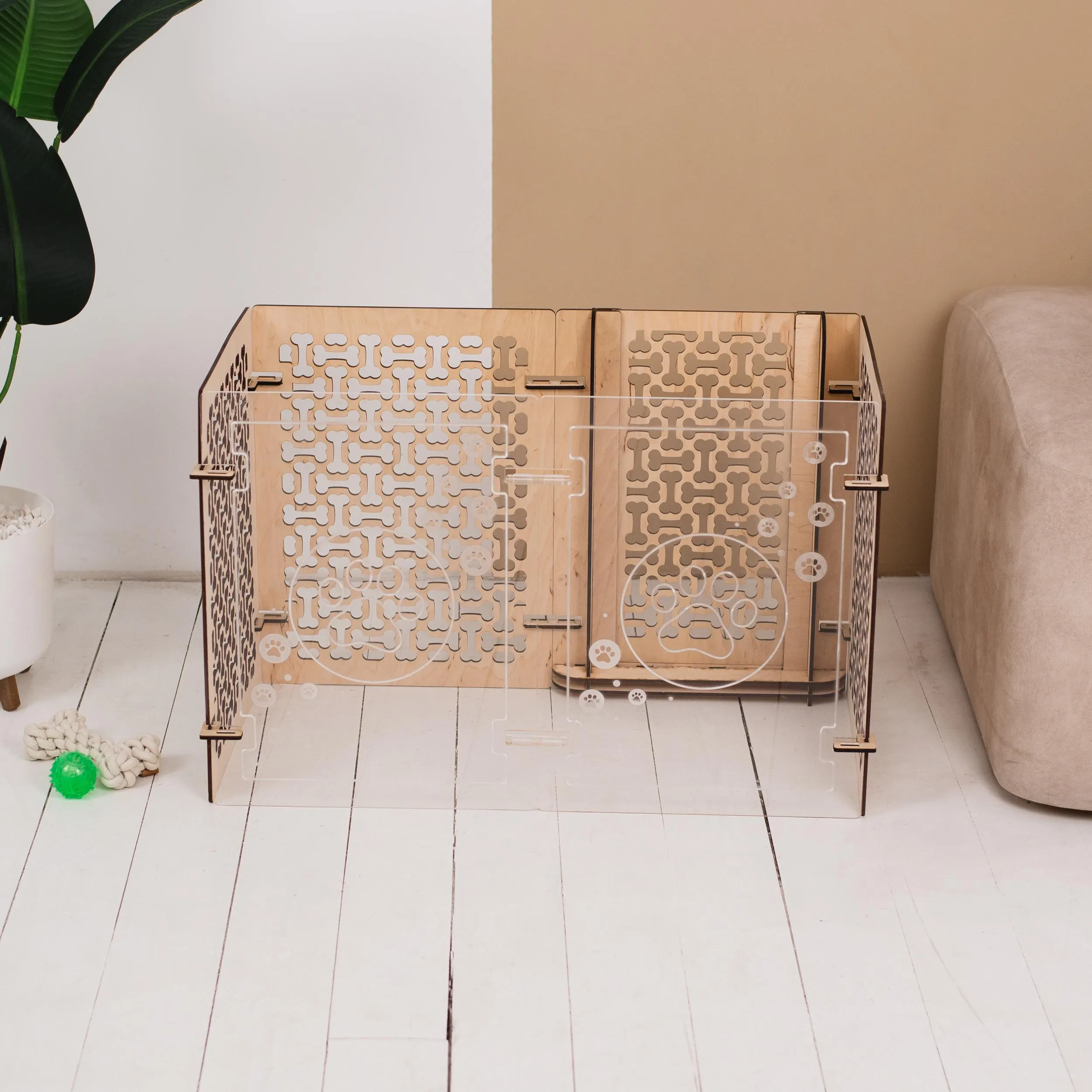 Wooden dog playpen, Dog fence for indoor, Acrylic pet playpen, Dog crate with door, Large dog crate furniture, Freestanding dog gate - image 4