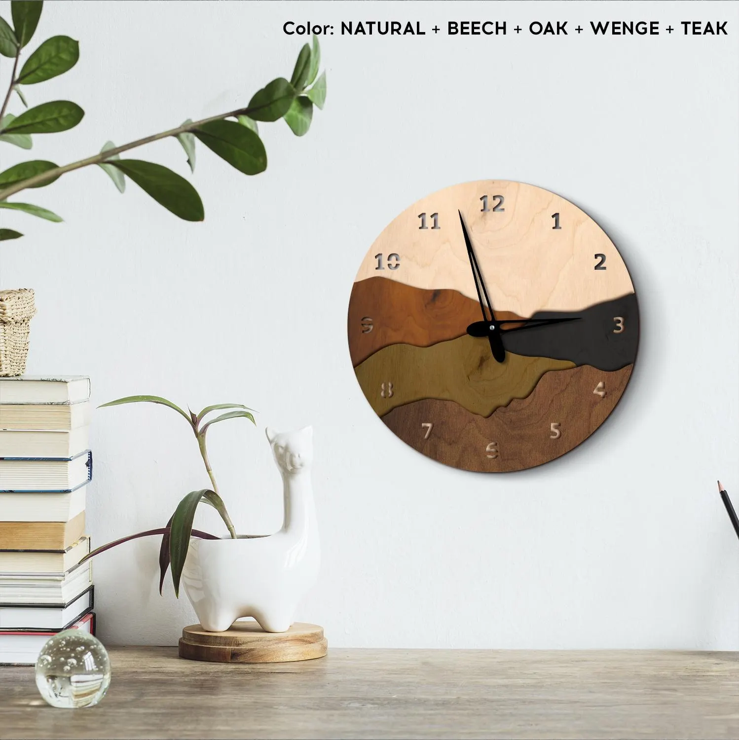 Mountain wall clock, Wood mountain clock, Nature wall clock, Landscape clock, Unique wall clock home decor, Wooden wall clock large - image 3