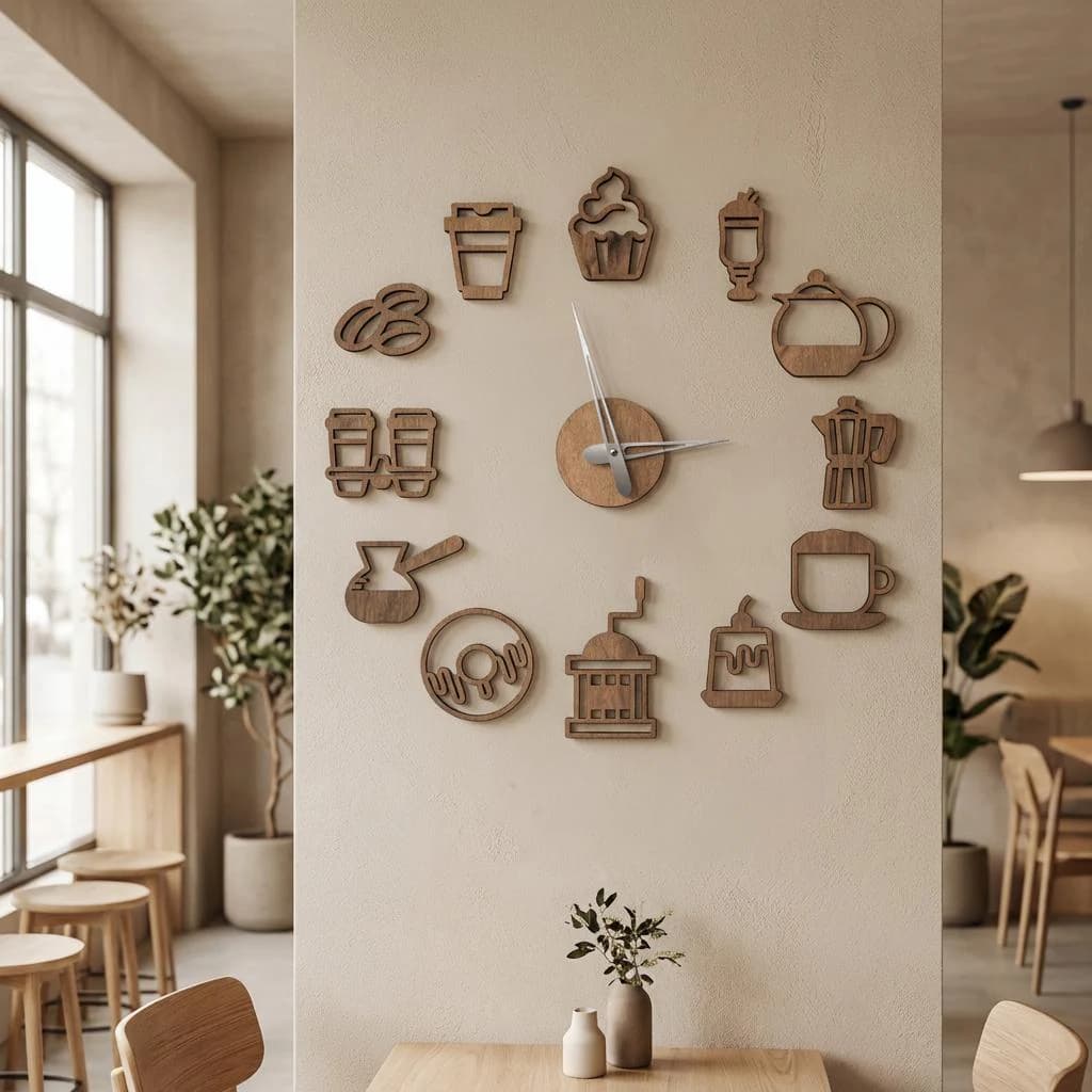 Coffee wall clock, Coffee wooden clock, Cafe clock, Kitchen clock coffee theme, Coffee shop decor, Coffee bar wall decor, Barista wall art