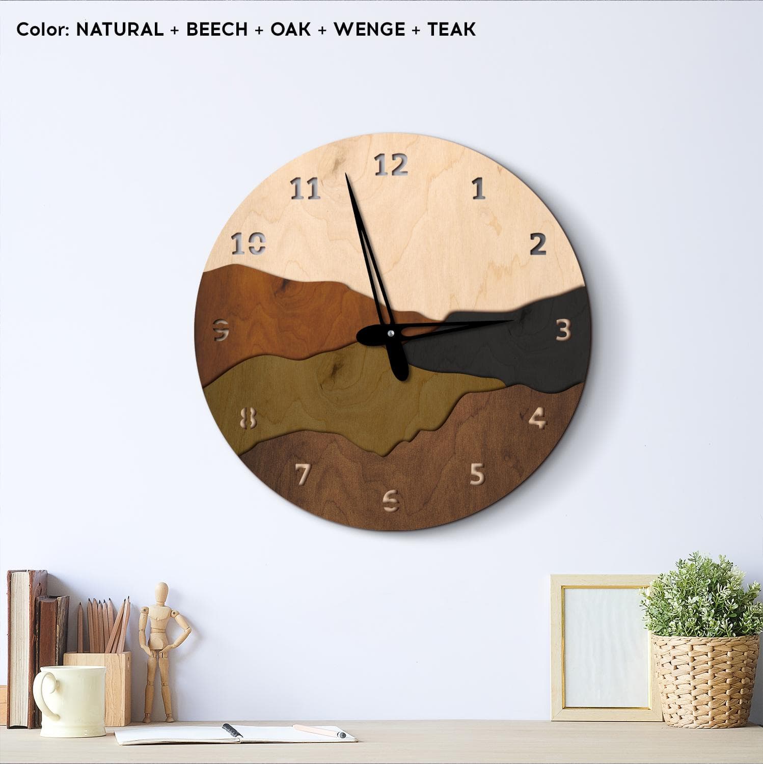Mountain wall clock, Wood mountain clock, Nature wall clock, Landscape clock, Unique wall clock home decor, Wooden wall clock large