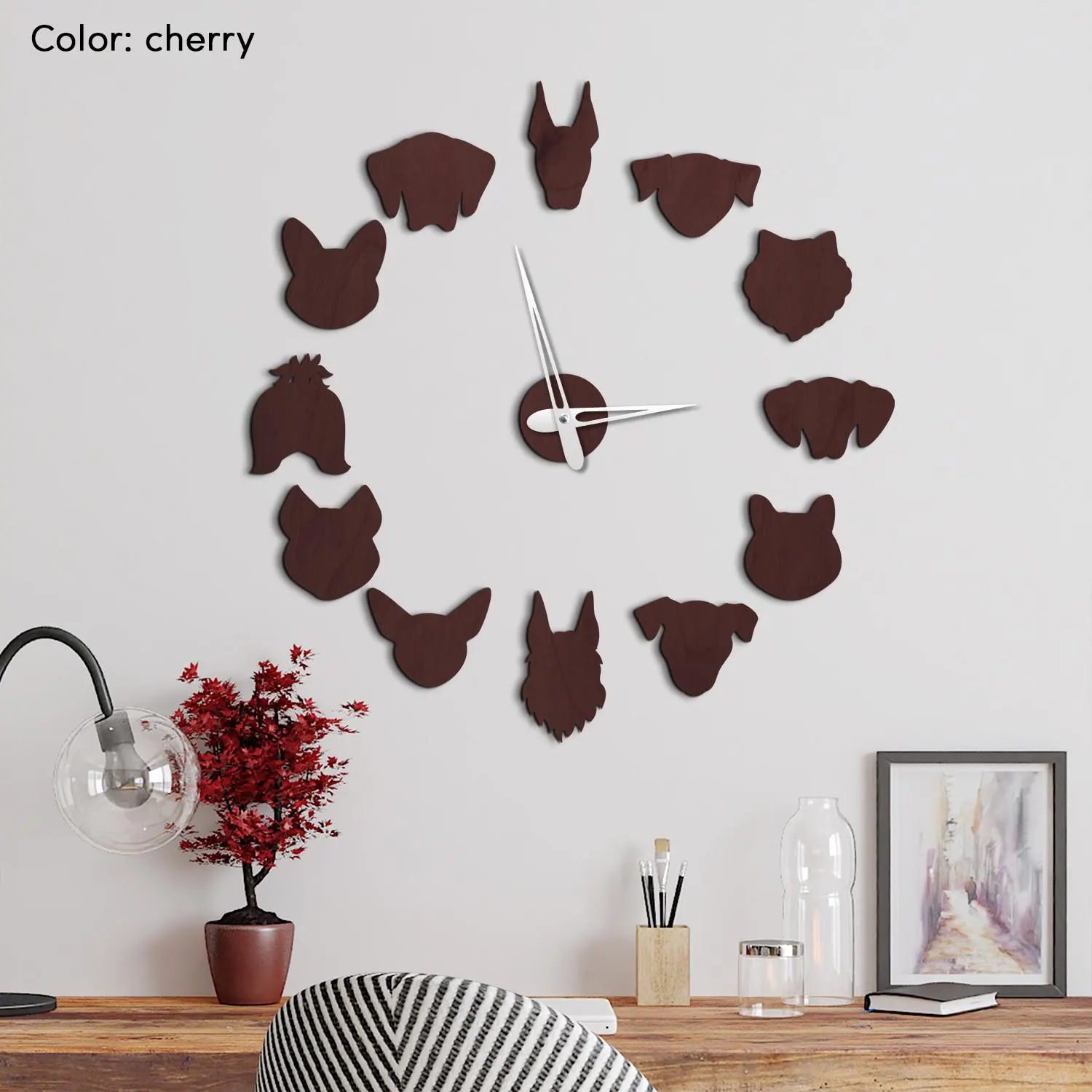 Dog breed clock, Dog wall clock silhouette, Puppy wall clock, Dog wall decor, Pet clock, Extra large wall clock, Oversized wall clock modern