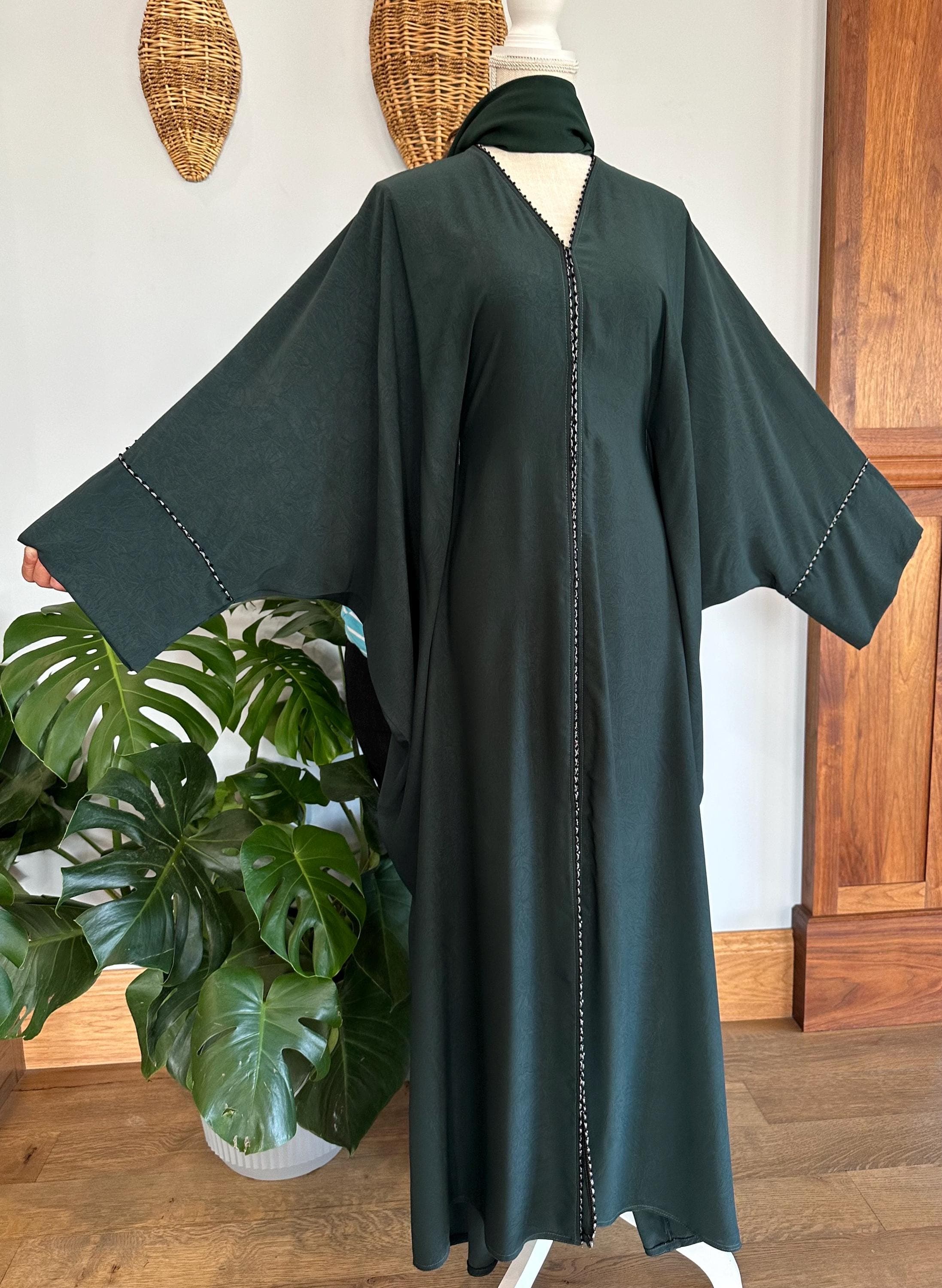 Green Butterfly Abaya with Matching Headscarf - image 5