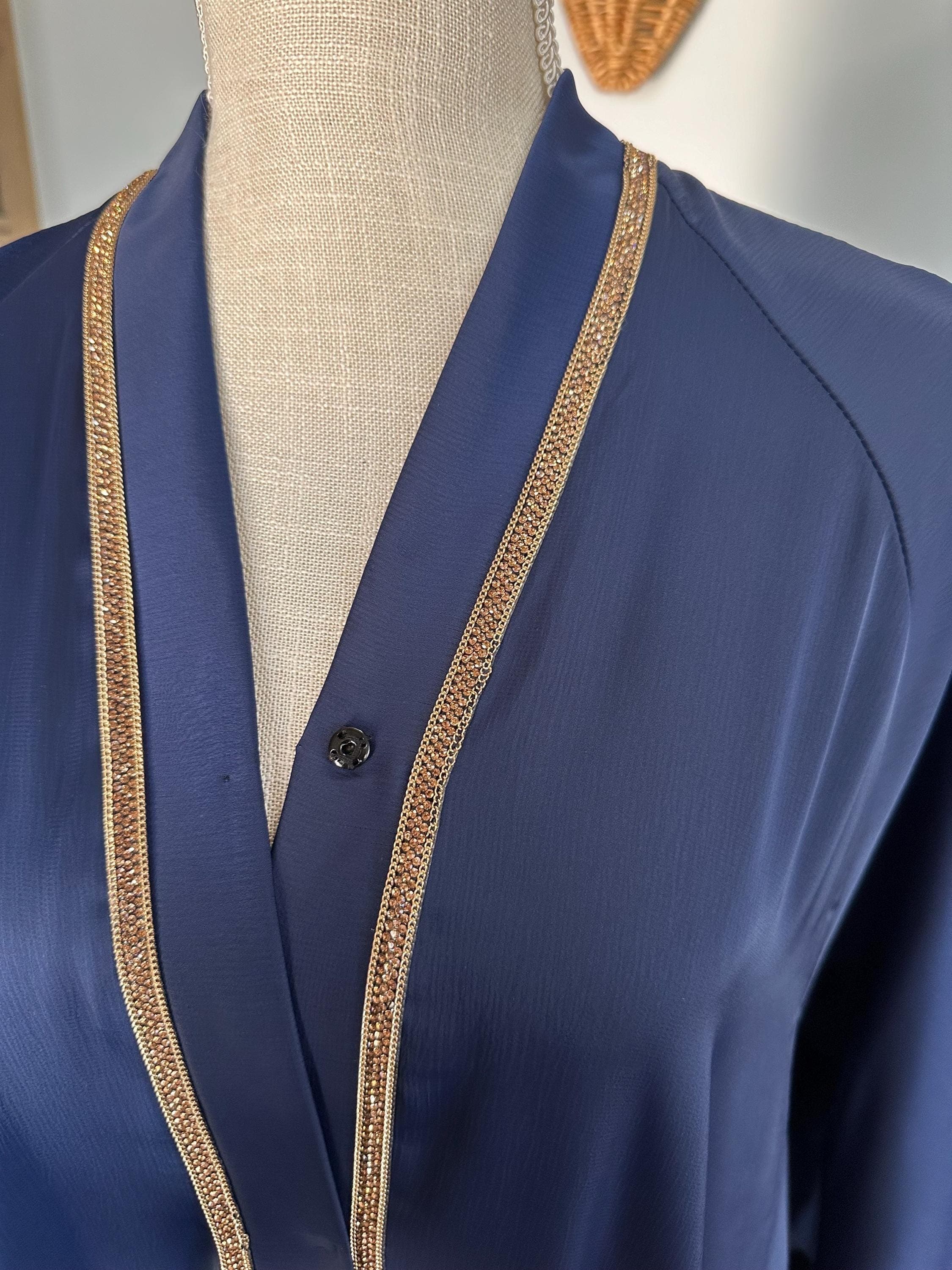 Navy Blue Dubai Abaya with Gold Detail: Modest Women's Dress - image 3