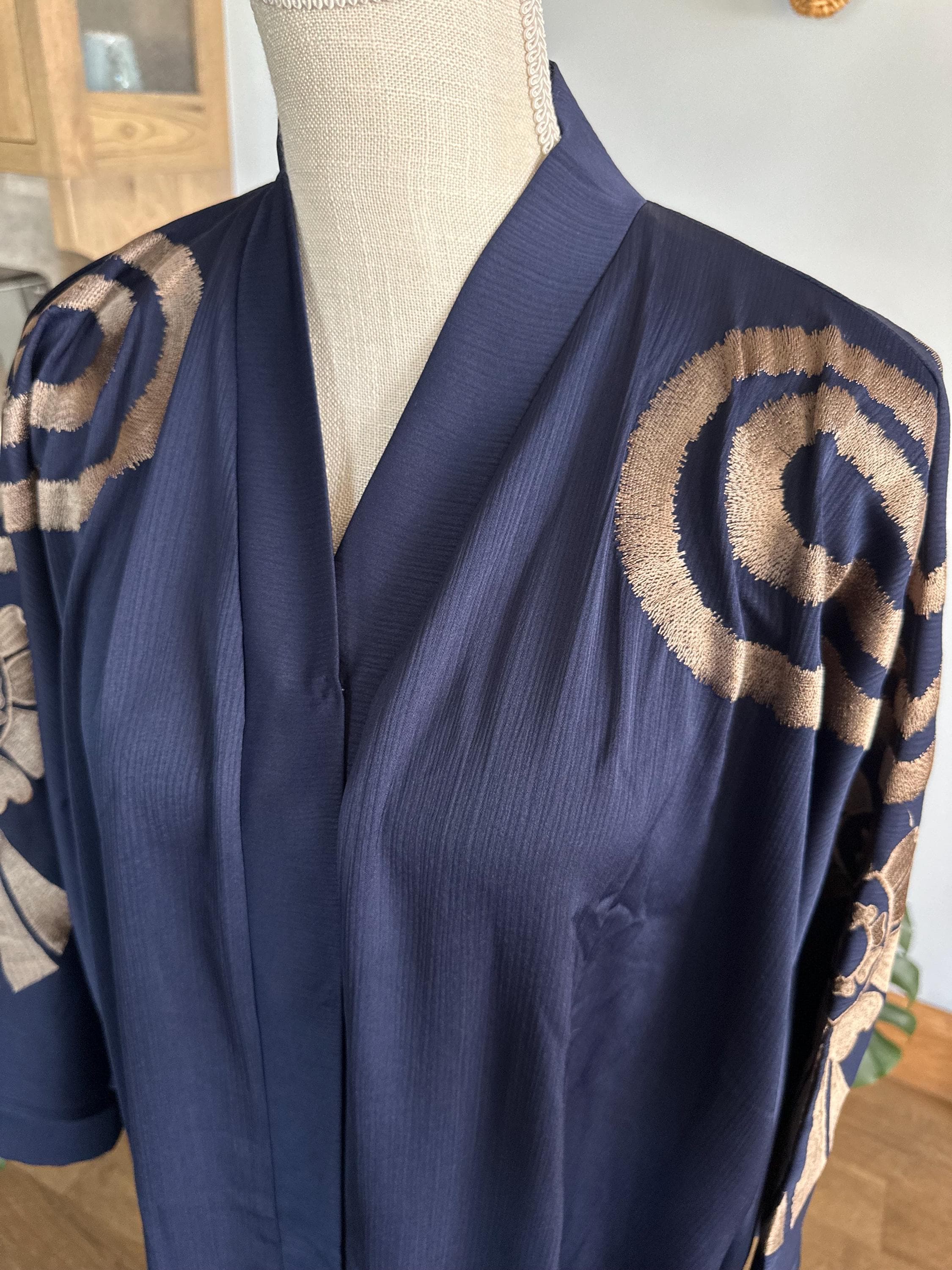 Navy Stitched Elegant Abaya with Matching Belt & Headscarf - image 5