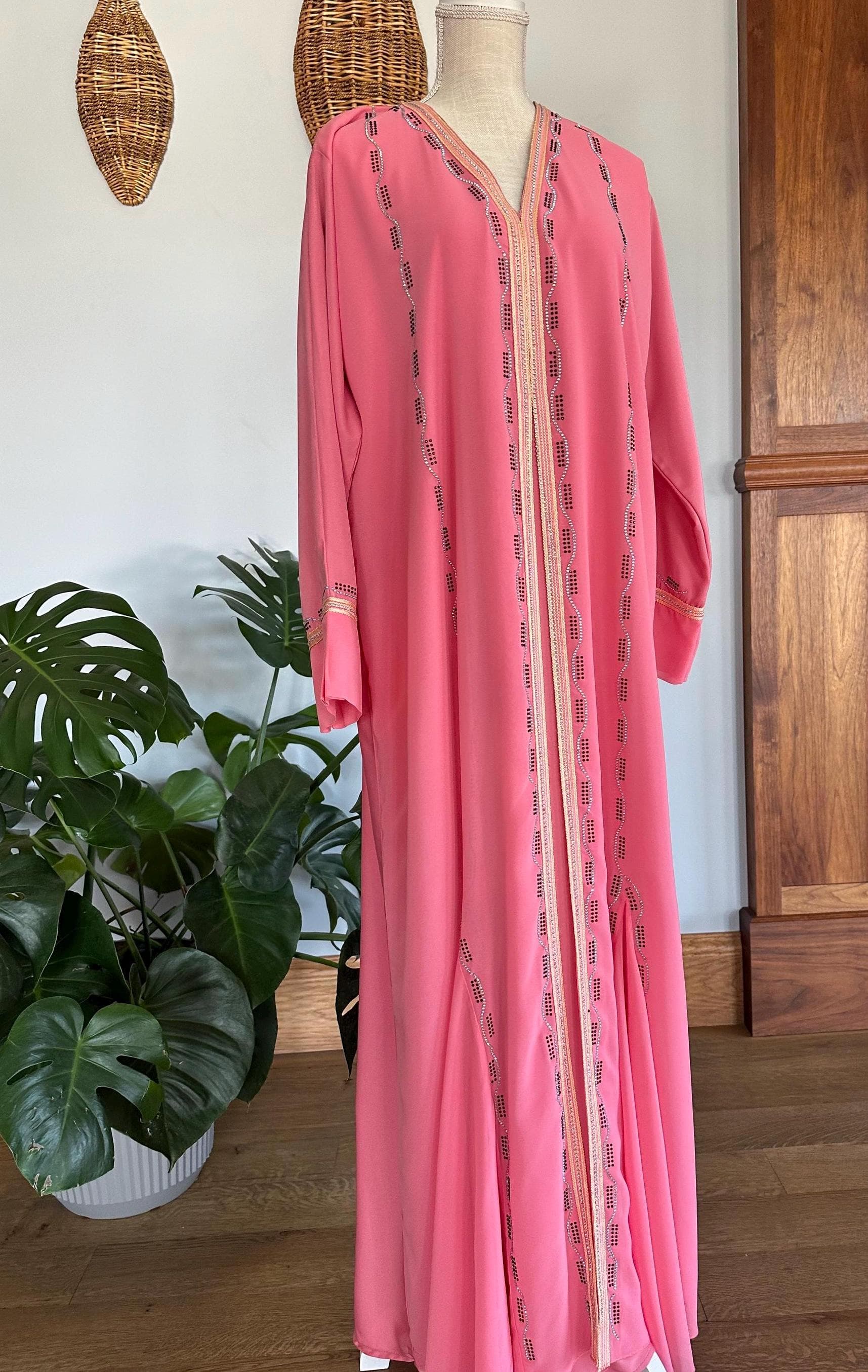 Coral Pink Abaya with Braided Belt & Headscarf - image 3