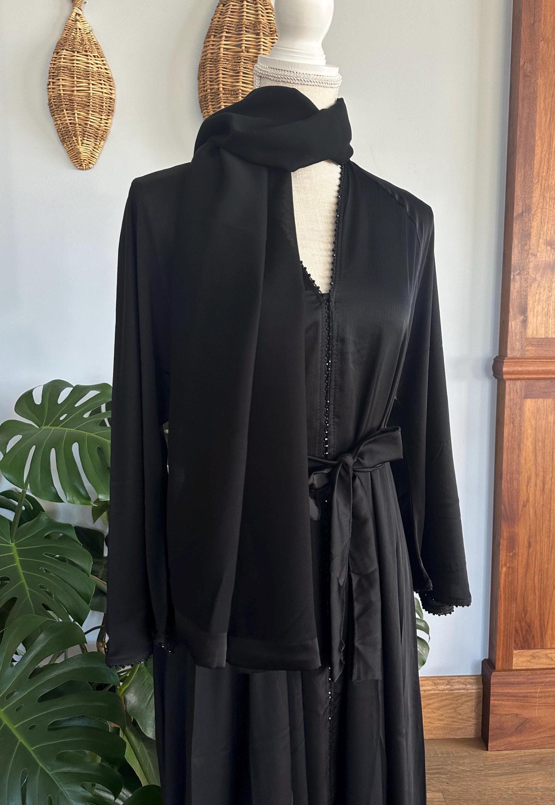 Black Elegant Abaya with Matching Belt & Headscarf - image 3