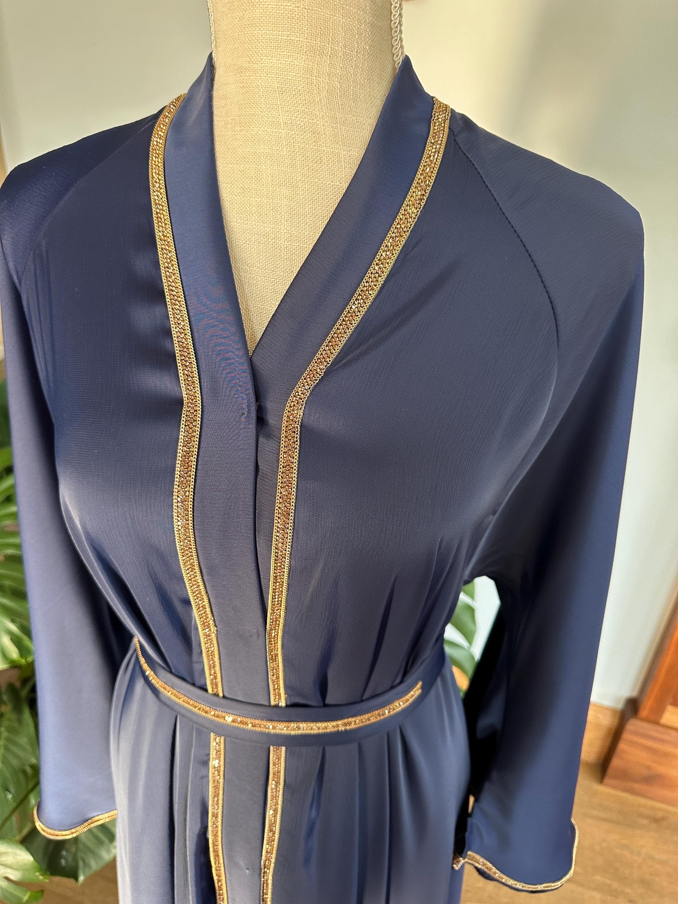 Navy Blue Dubai Abaya with Gold Detail: Modest Women's Dress - image 4