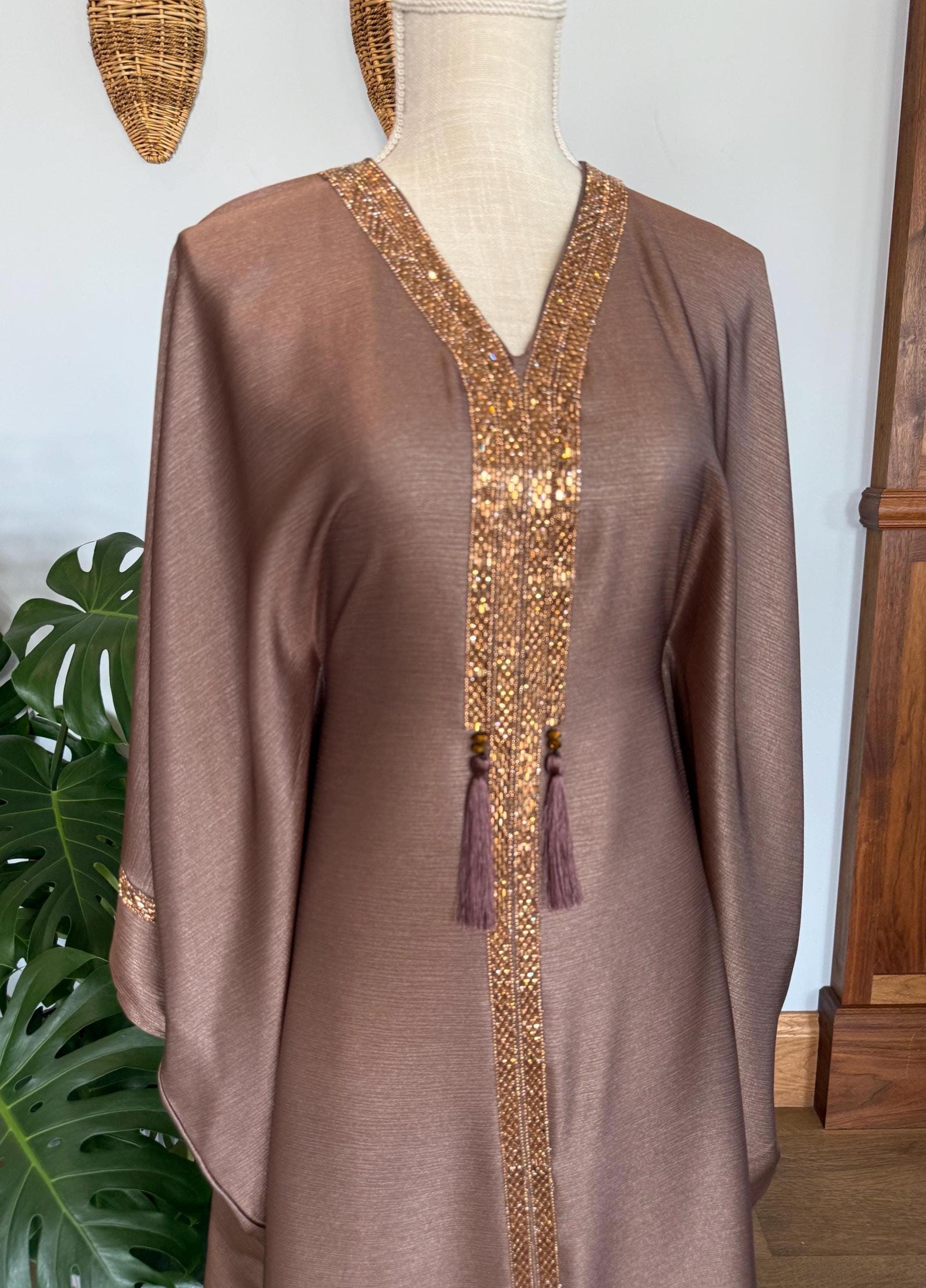 Brown Butterfly Abaya: Dubai Style Women's Evening Dress with Headscarf - image 4