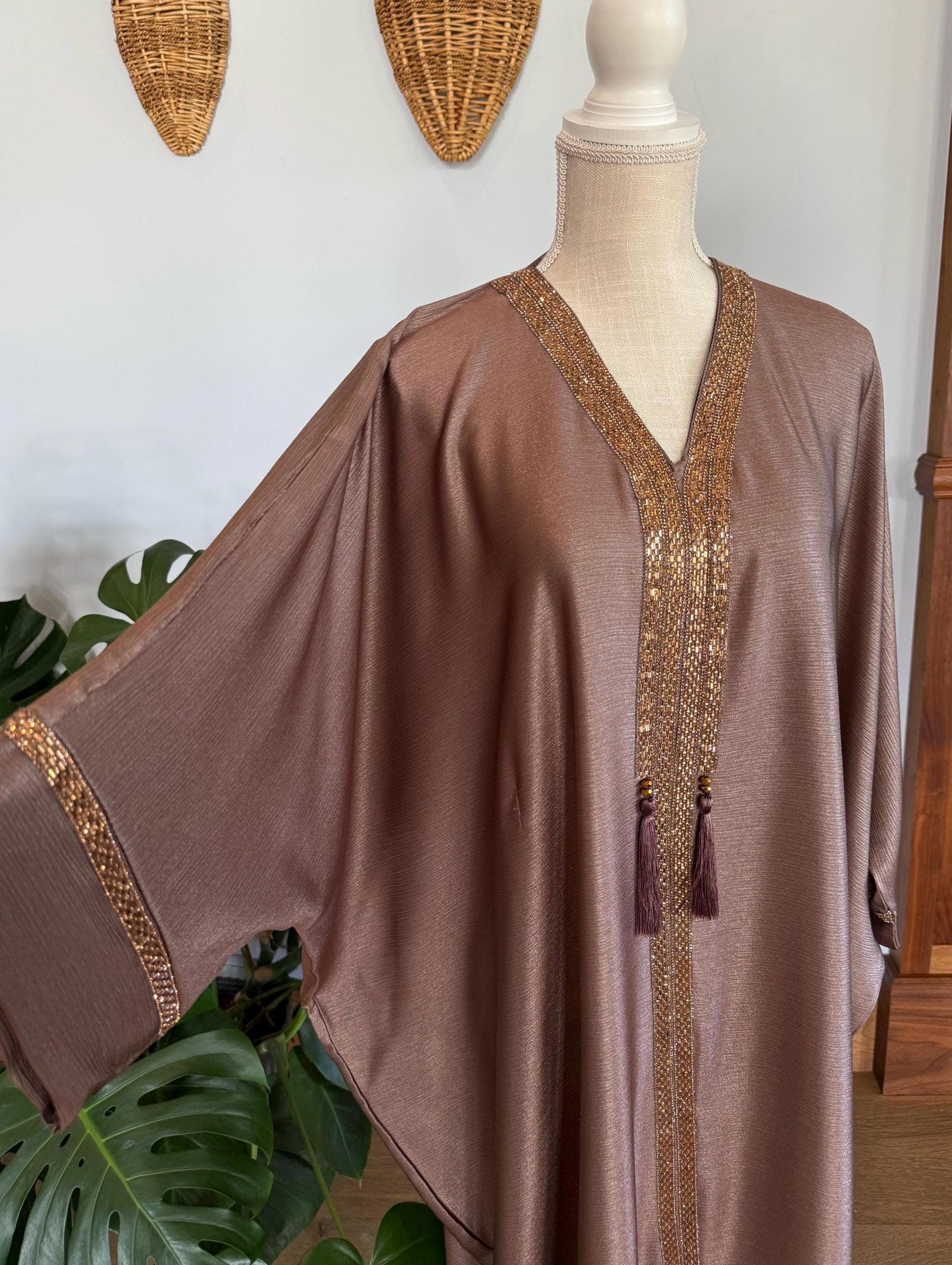 Brown Butterfly Abaya: Dubai Style Women's Evening Dress with Headscarf - image 5