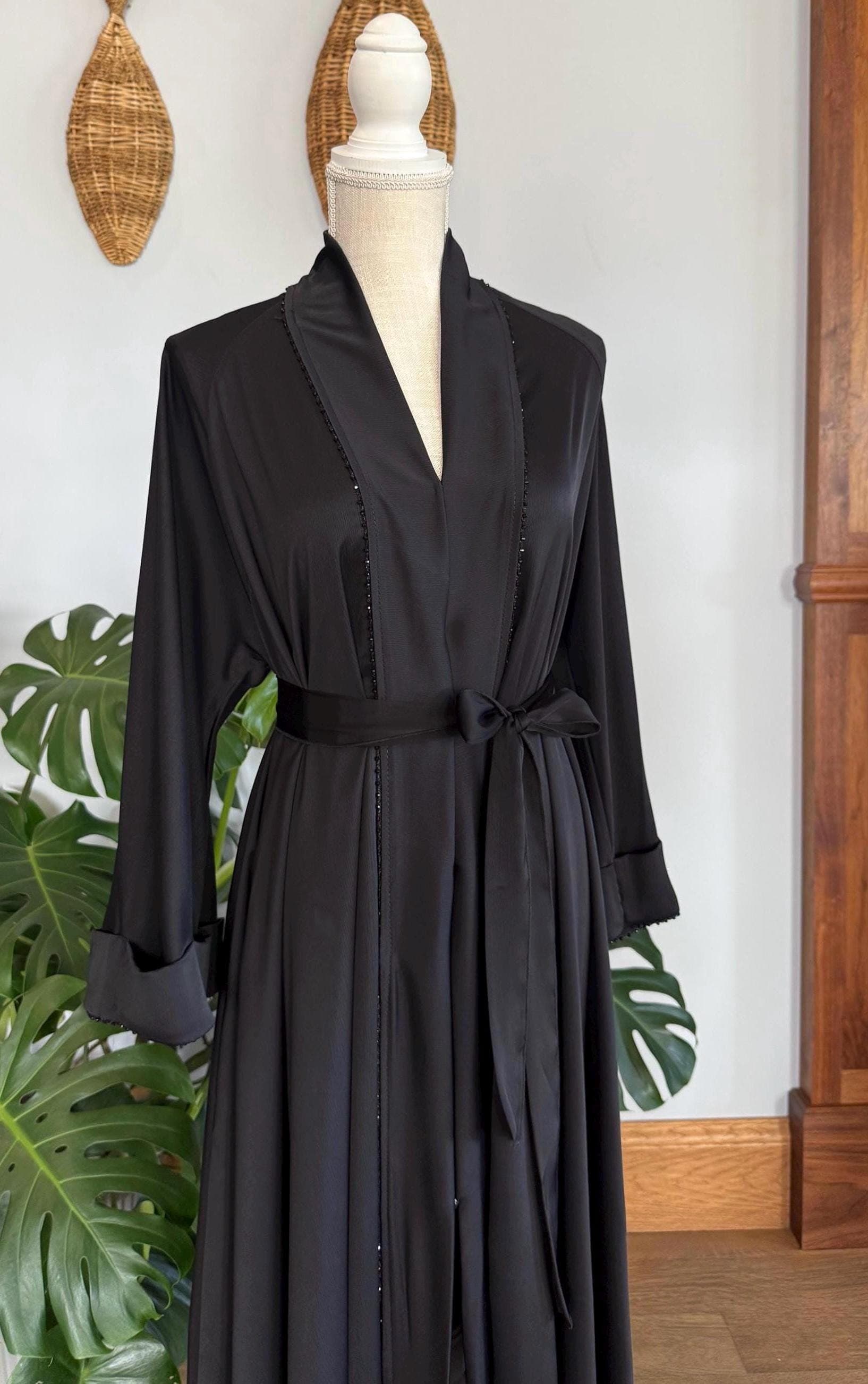 Folded Black Elegant Abaya with Matching Belt & Headscarf - image 4