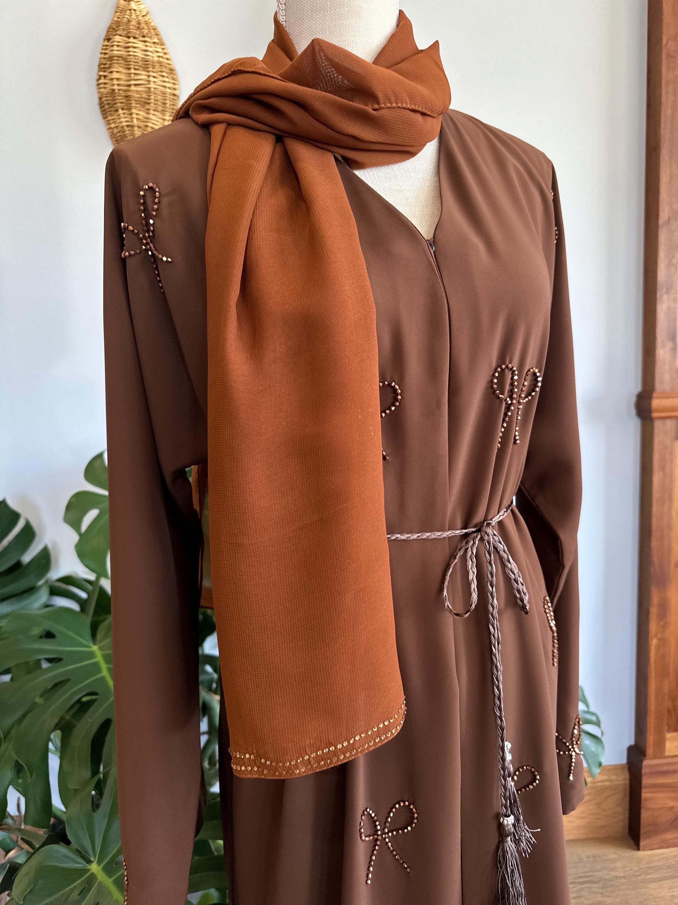 Brown Dubai Abaya with Bedazzled Bows, Women's Modest Dress - image 4