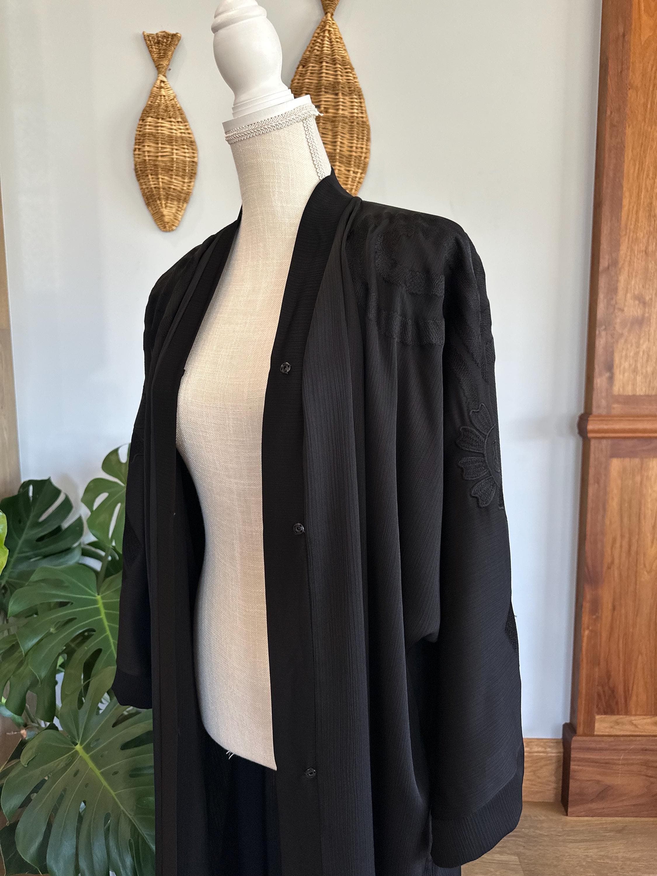 Black Stitched Elegant Abaya with Matching Belt & Headscarf - image 5