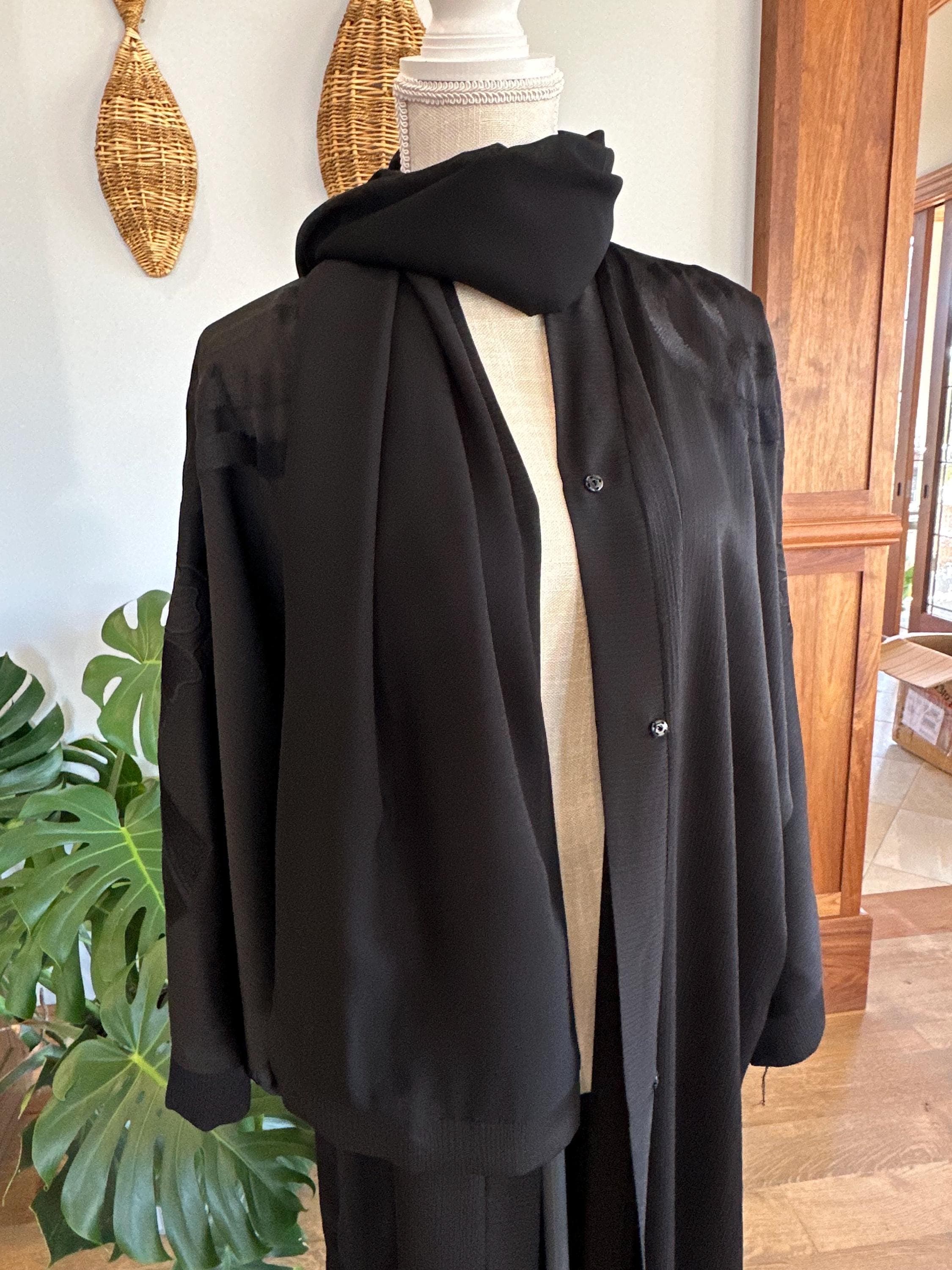 Black Stitched Elegant Abaya with Matching Belt & Headscarf - image 3