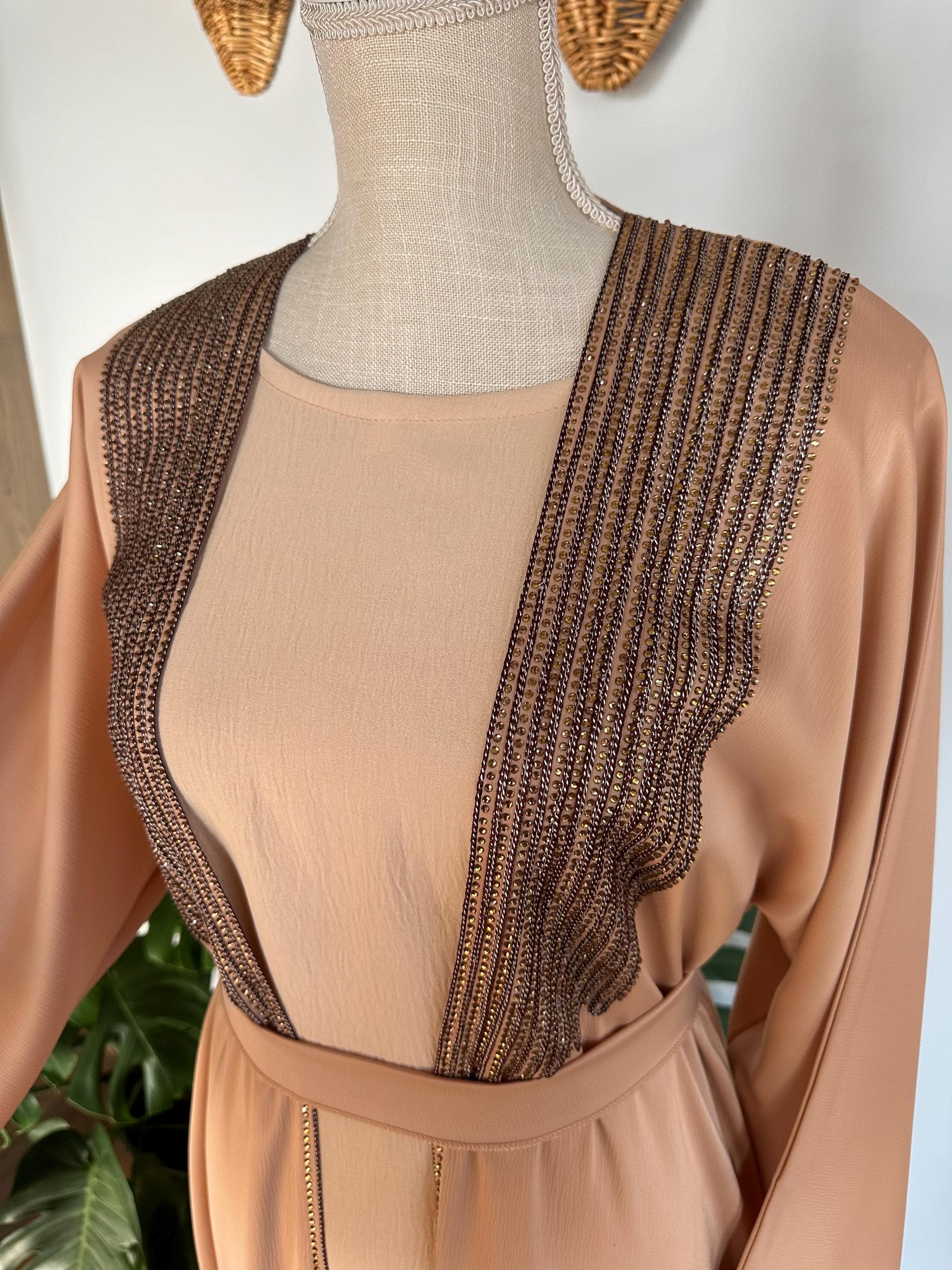 Peach Beige Modest Dubai Abaya, Women's Abaya - image 5