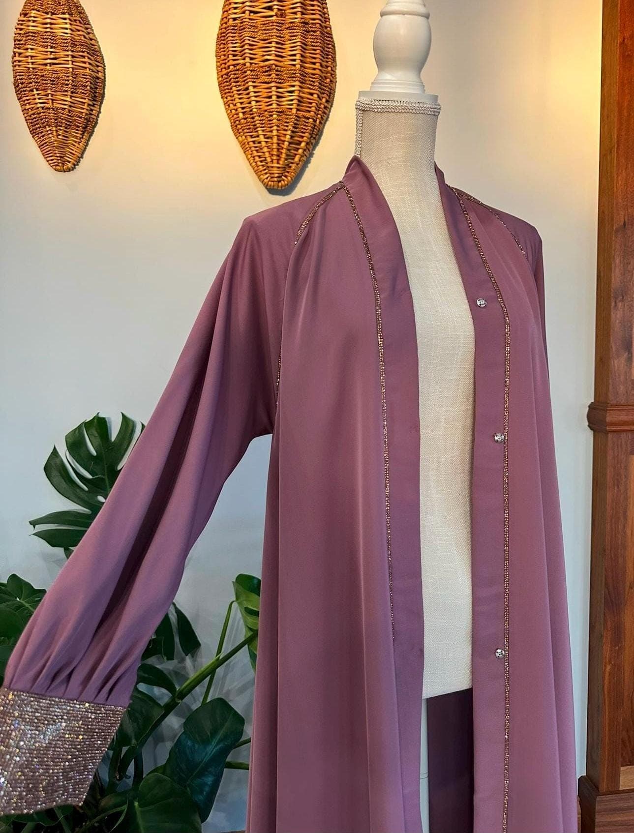 Pink Dubai Abaya: Gold Embellished Evening Dress with Headscarf - image 3