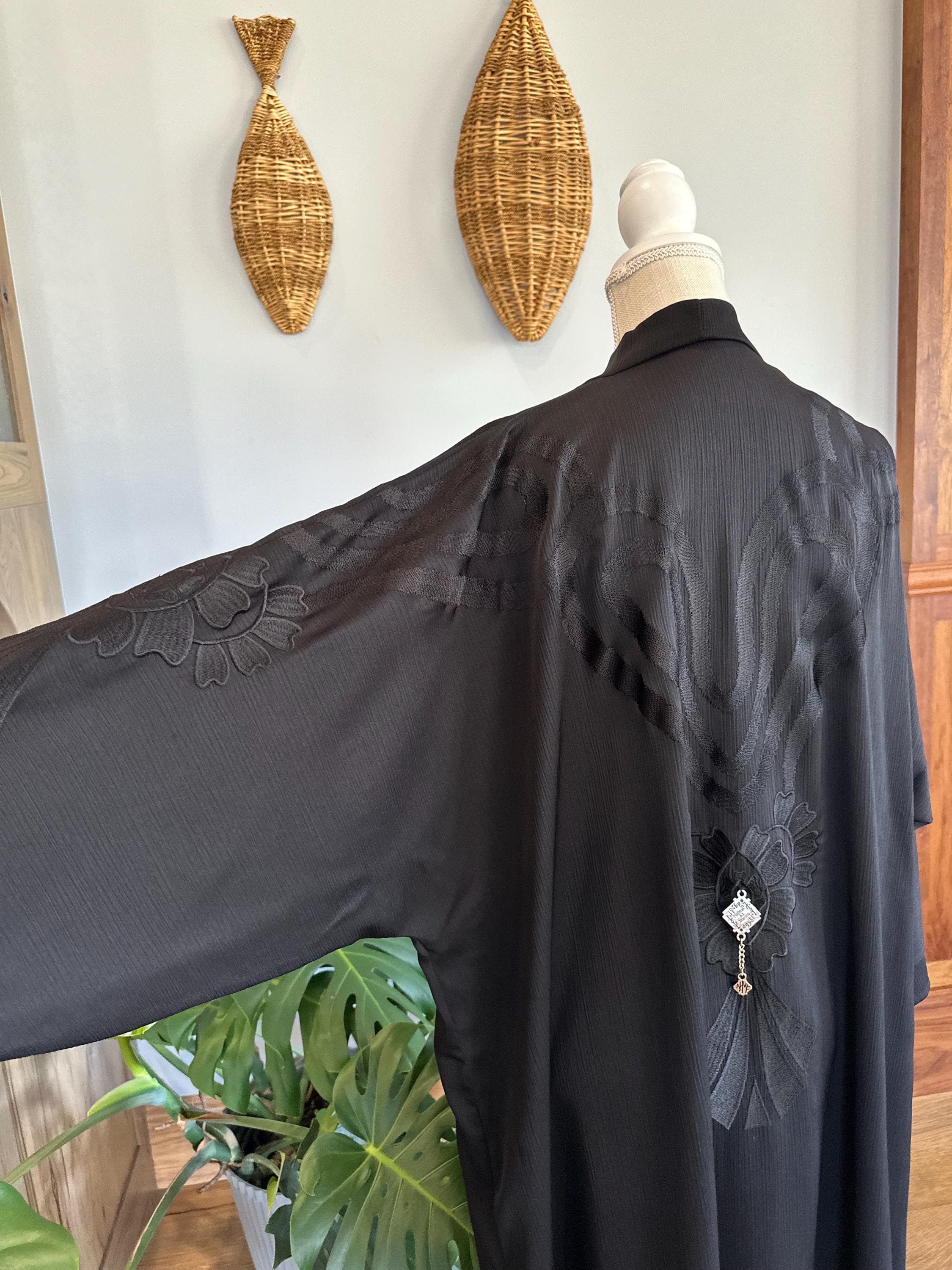 Black Stitched Elegant Abaya with Matching Belt & Headscarf