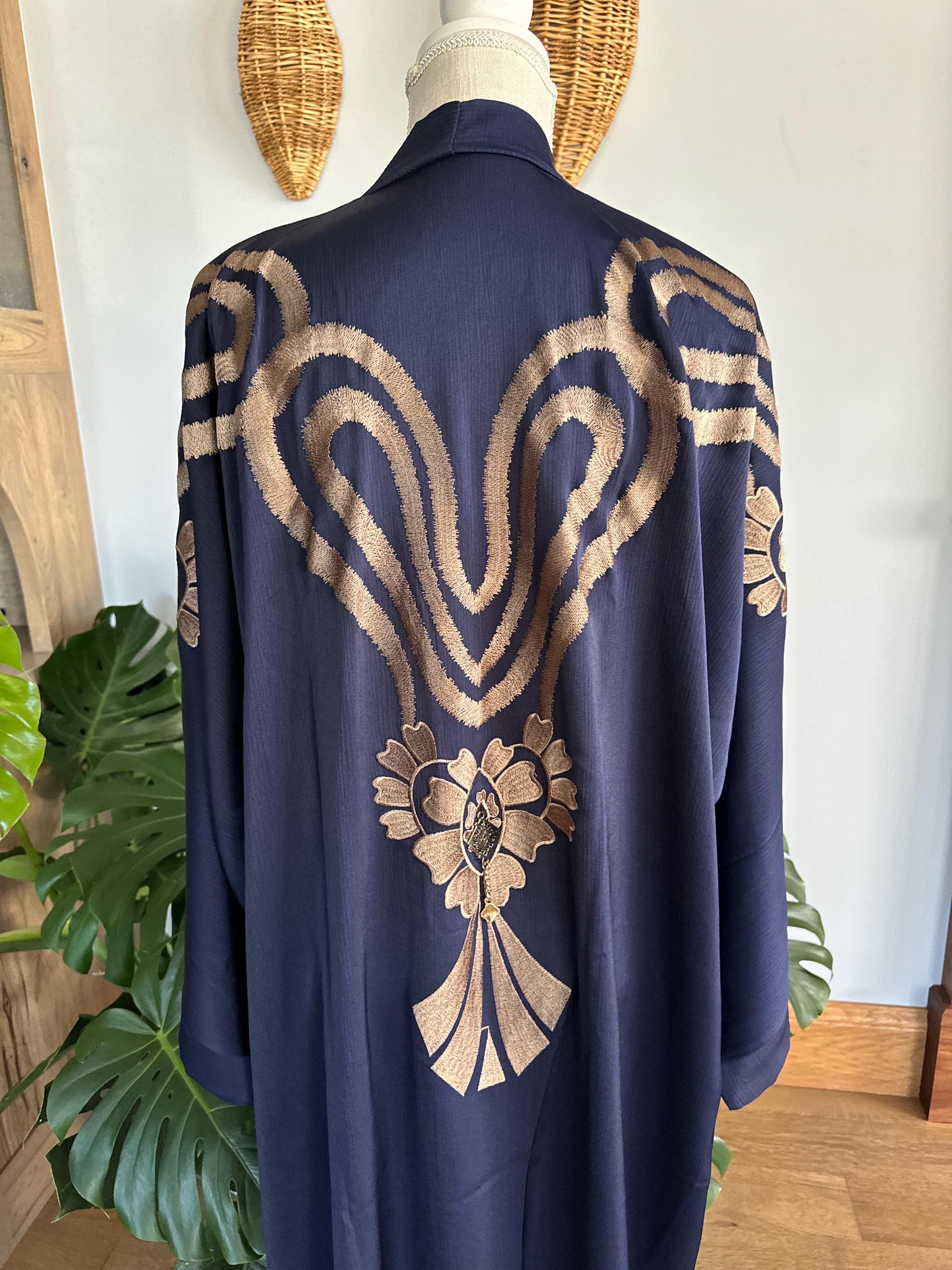 Navy Stitched Elegant Abaya with Matching Belt & Headscarf - image 4
