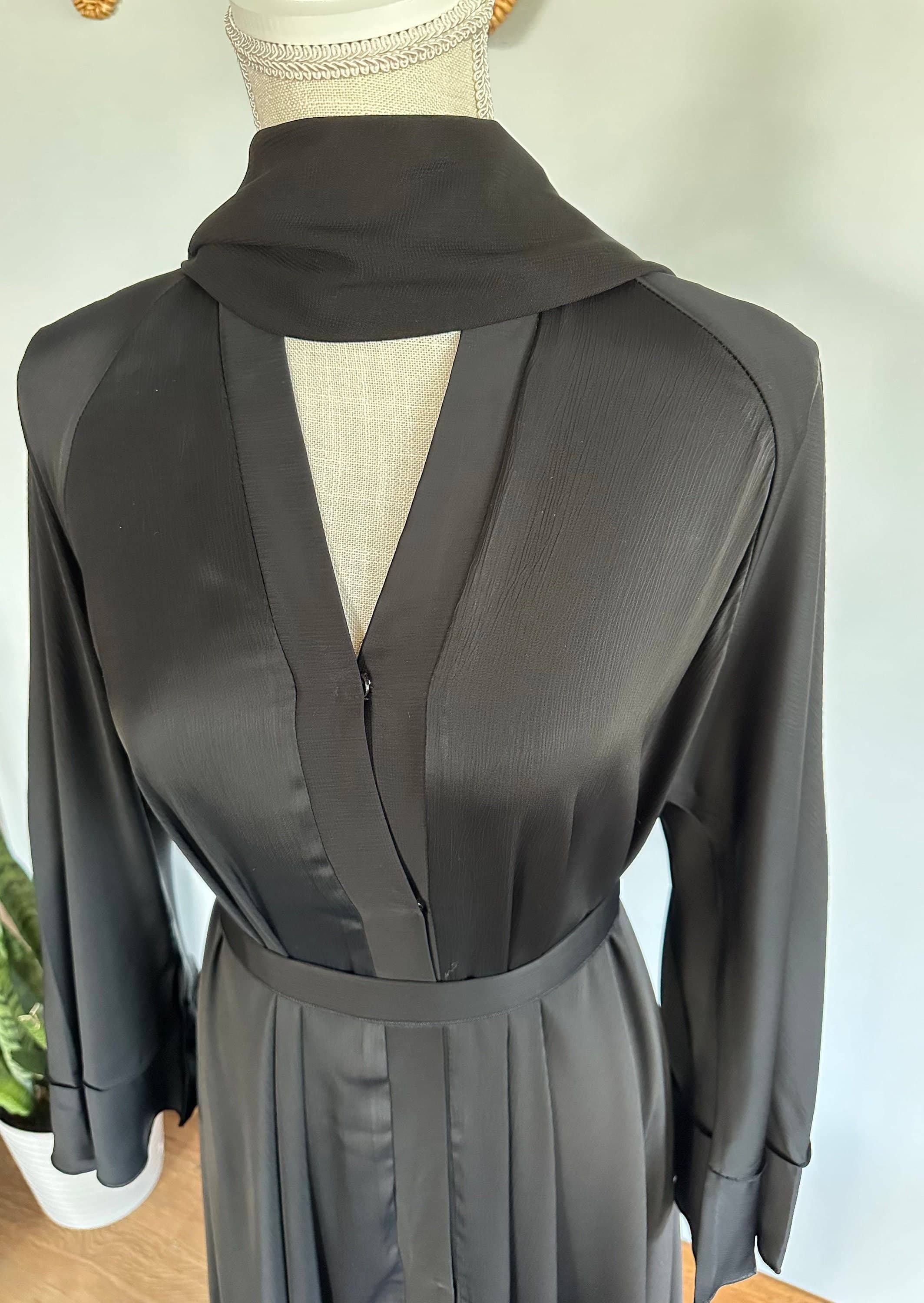 Black Modest Abaya with Matching Belt & Headscarf - image 3