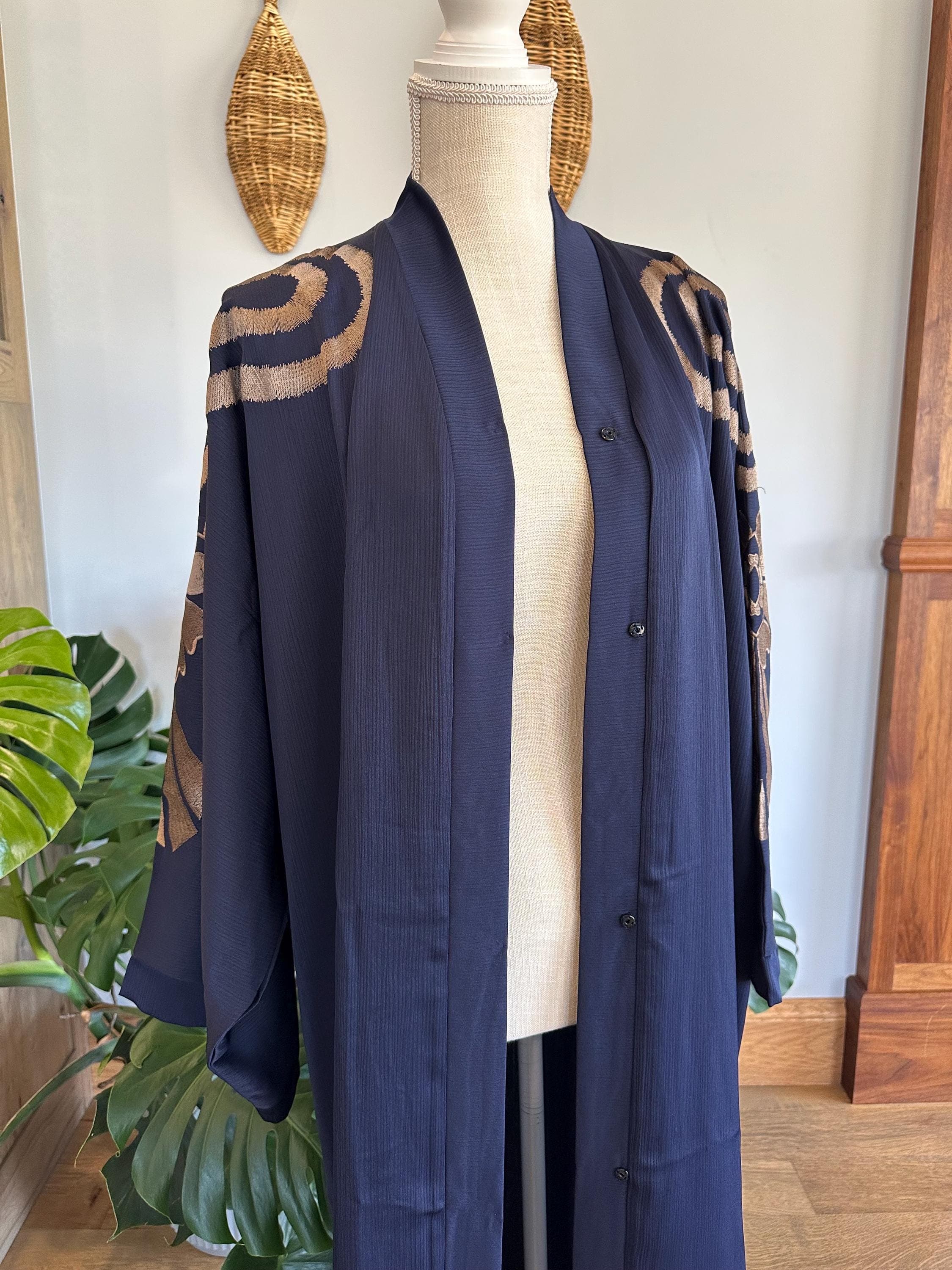 Navy Stitched Elegant Abaya with Matching Belt & Headscarf - image 3