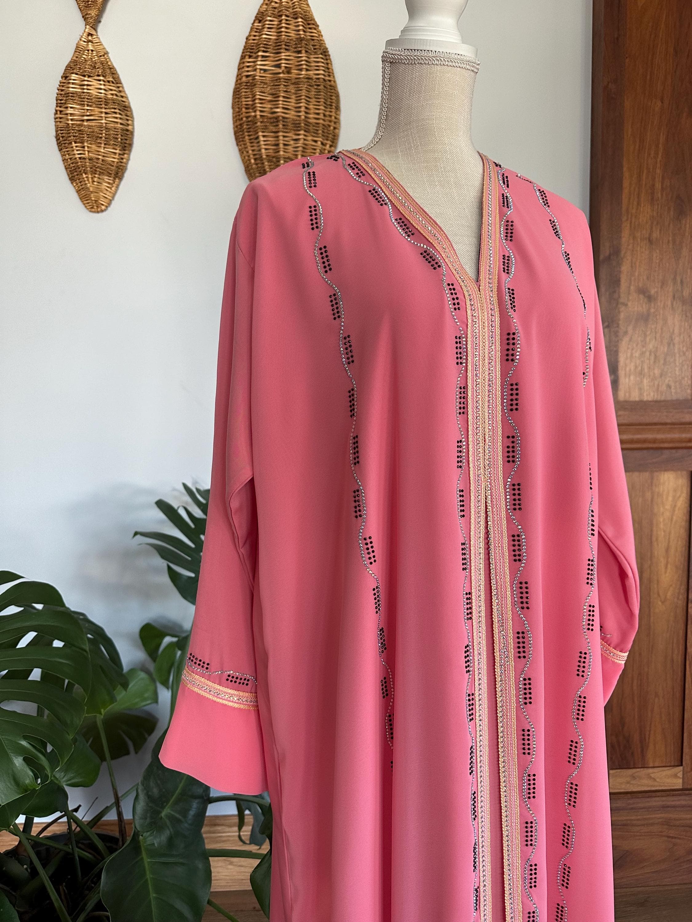 Coral Pink Abaya with Braided Belt & Headscarf - image 4