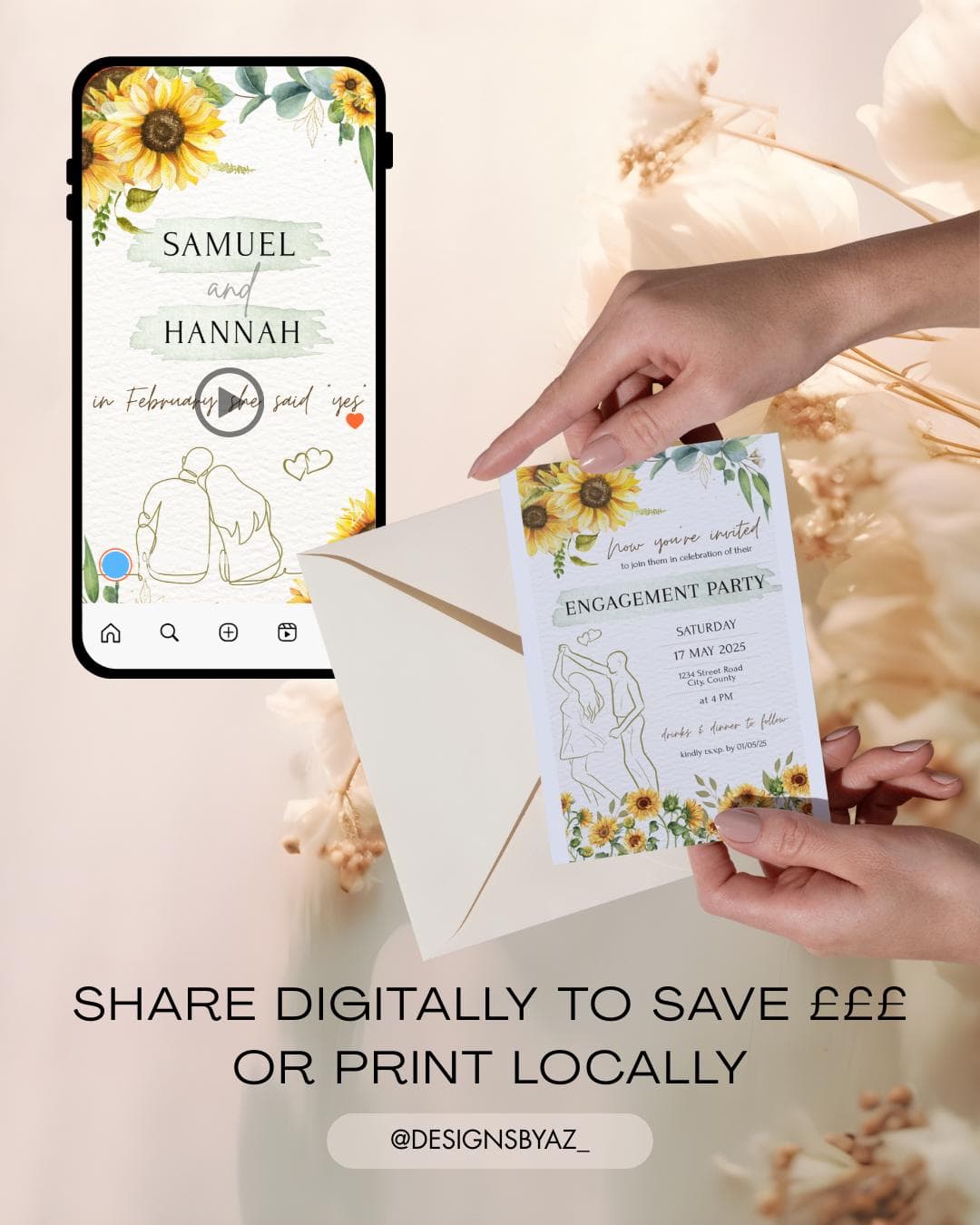 Digital Engagement Invitation: Golden Beginnings, Sunshine Sunflowers (Instant Download, Editable Template for Weddings) - image 3