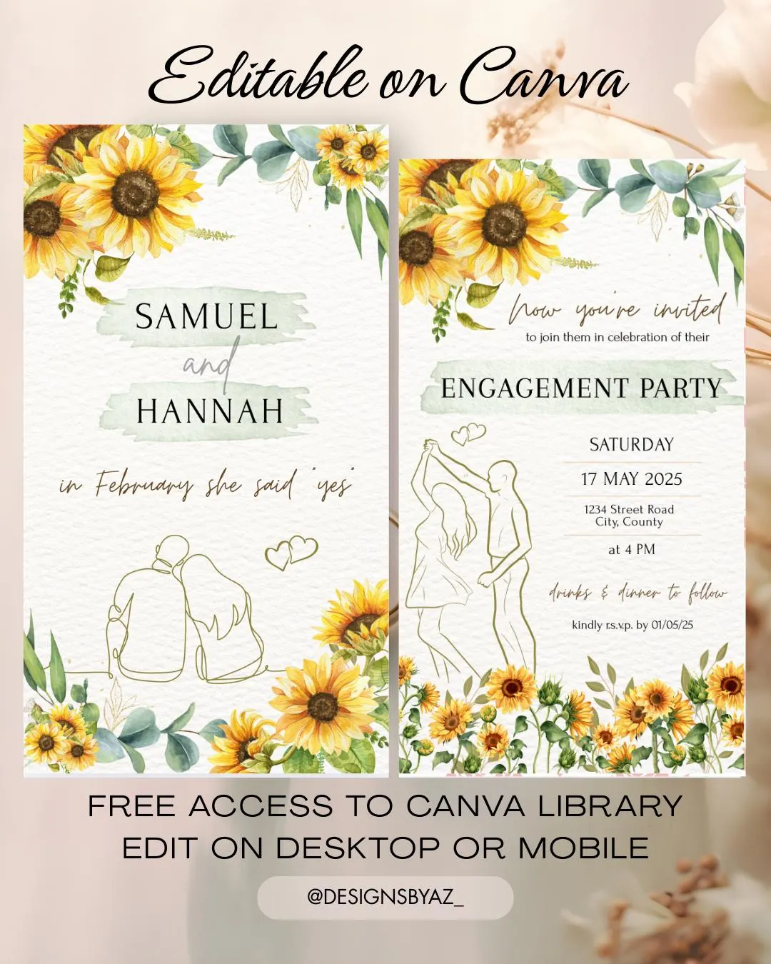 Digital Engagement Invitation: Golden Beginnings, Sunshine Sunflowers (Instant Download, Editable Template for Weddings) - image 4