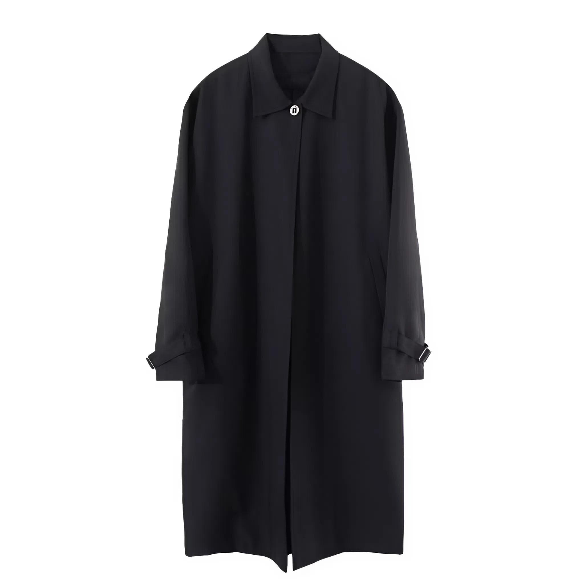 Wool Blend Oversized Trench Coat – Minimalist Buckle Sleeve Long Jacket
