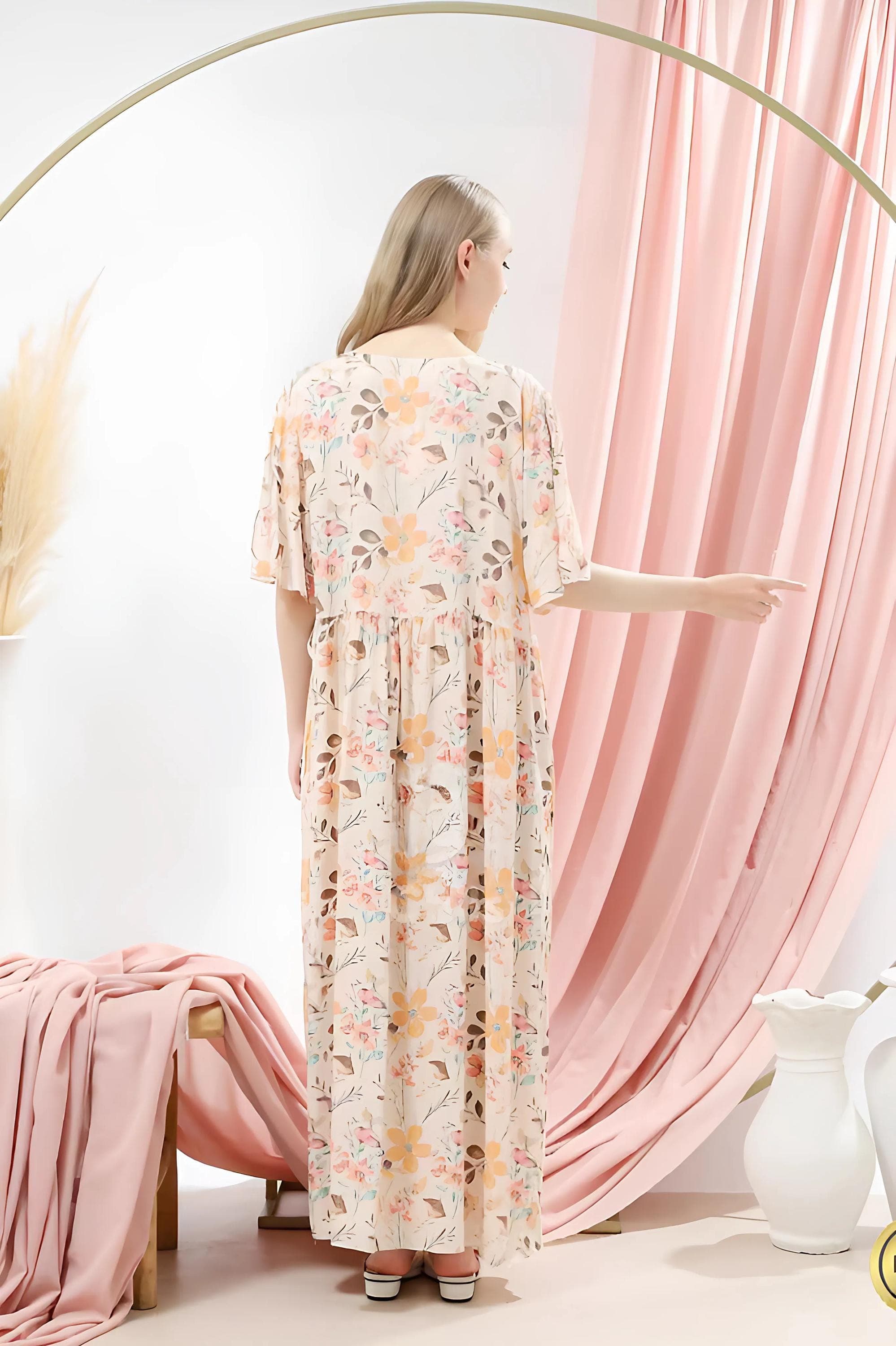 Floral Cotton Rayon Pajama Dress: Surplice Kimono Sleepwear - image 4