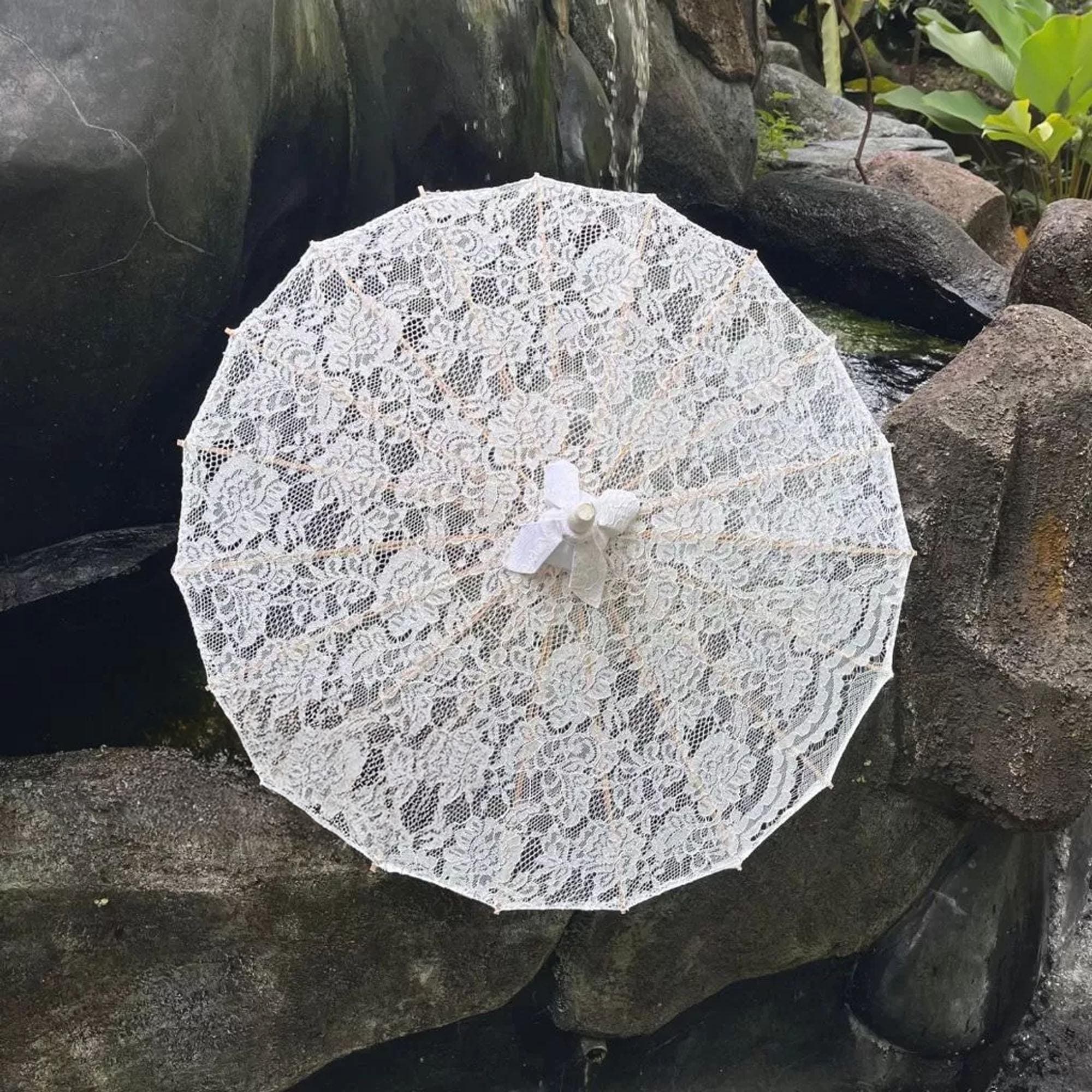 Lace Parasol with Wooden Handle – Wedding & Photoshoot Umbrella