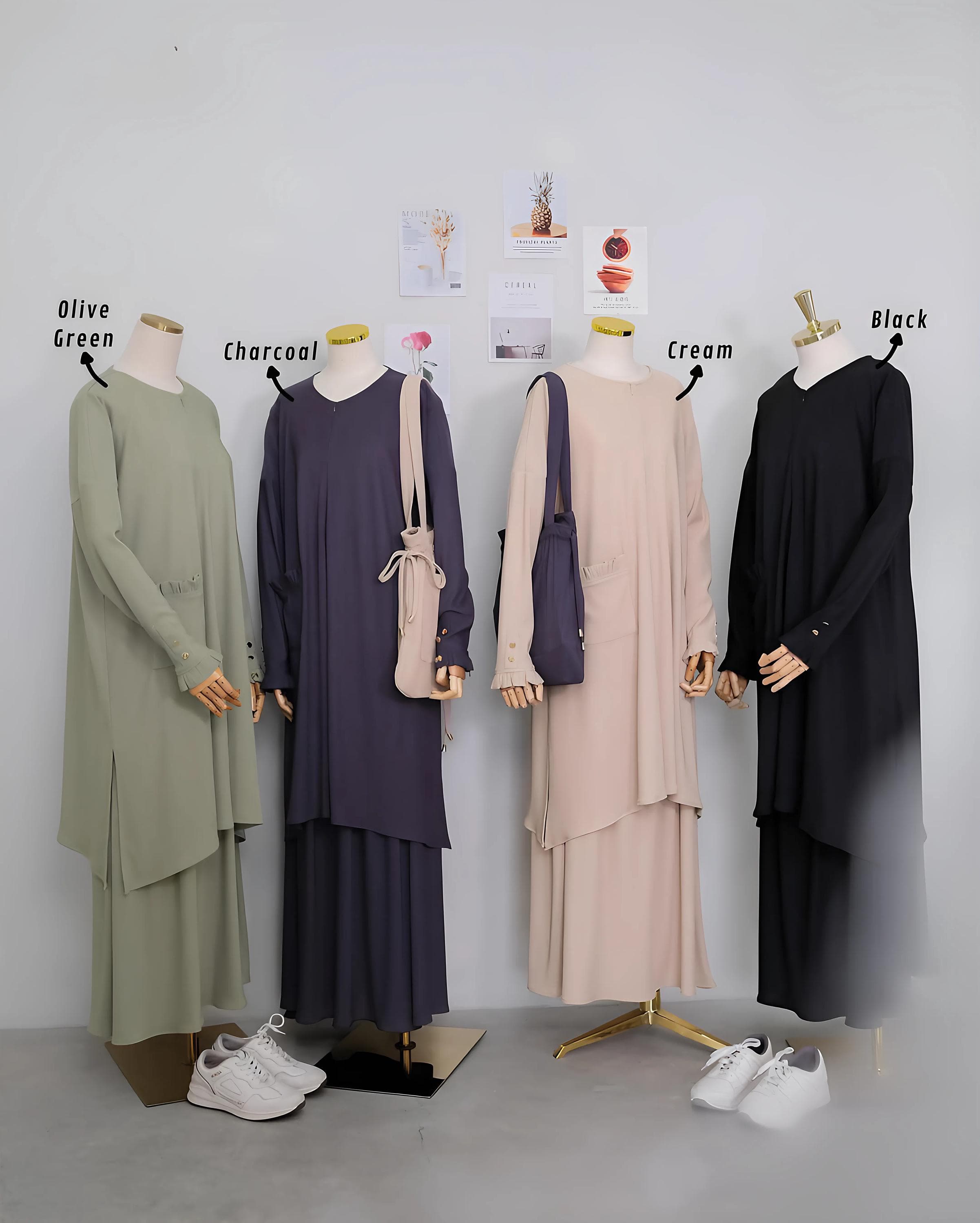 Knit Tunic & Skirt Set: French Khimar, Modest Batwing Sleeve, Anti-UV - image 4