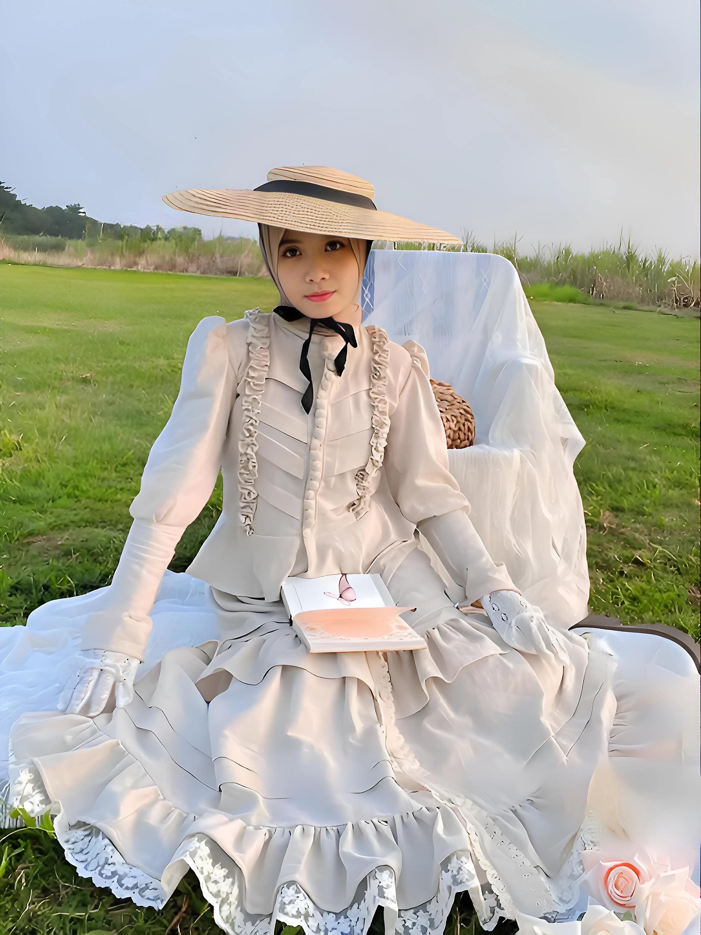 Victorian Linen Skirt Set: Cotton Lace Embroidery, Custom Size Available - image 4