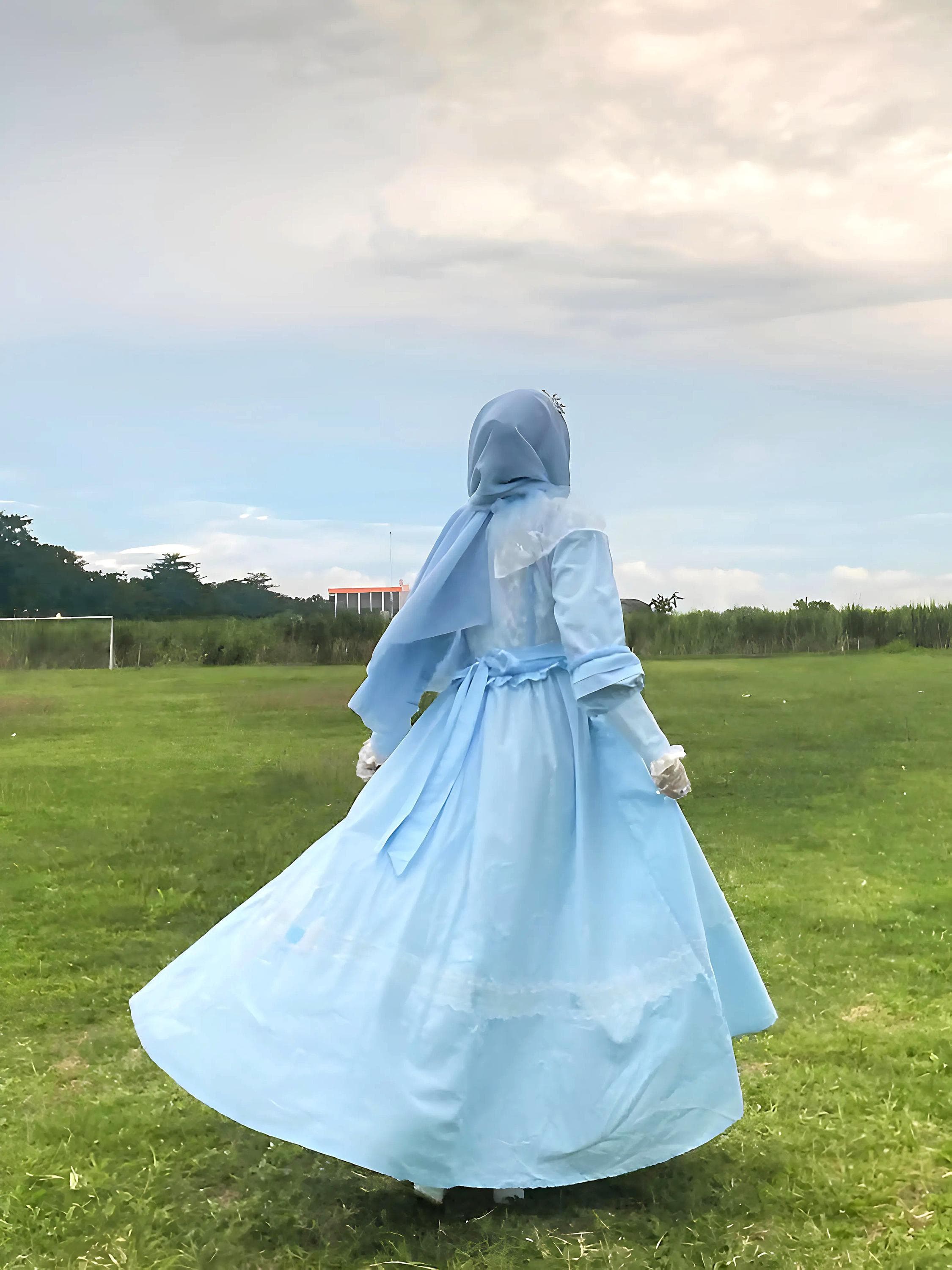 Blue Princesscore Dress: Cottagecore Fairytale Gown with Flower Crown - image 5