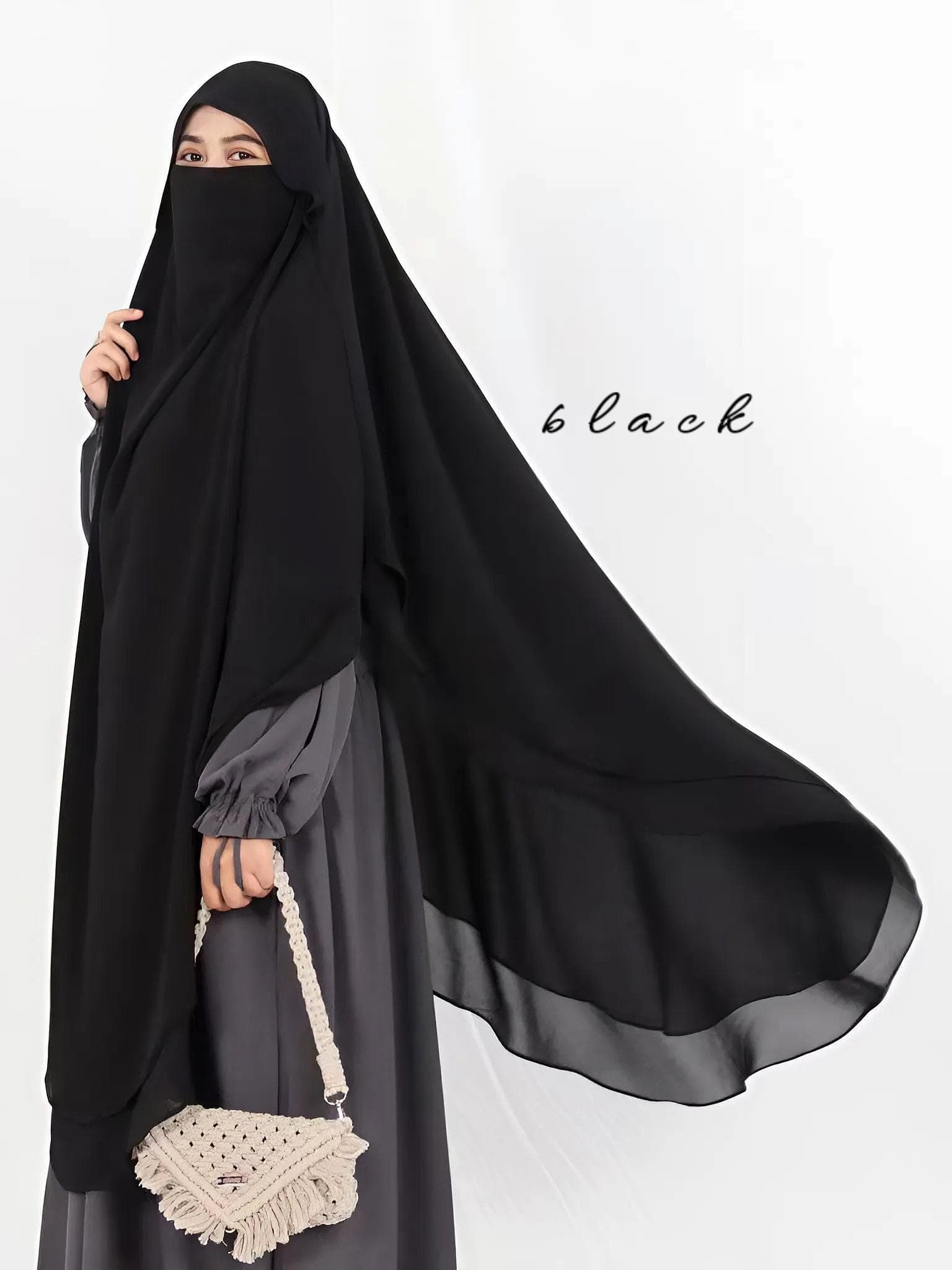 French Khimar Jilbab with Niqab, Premium Ceruty Babydoll, Two-Layer Hijab - image 3