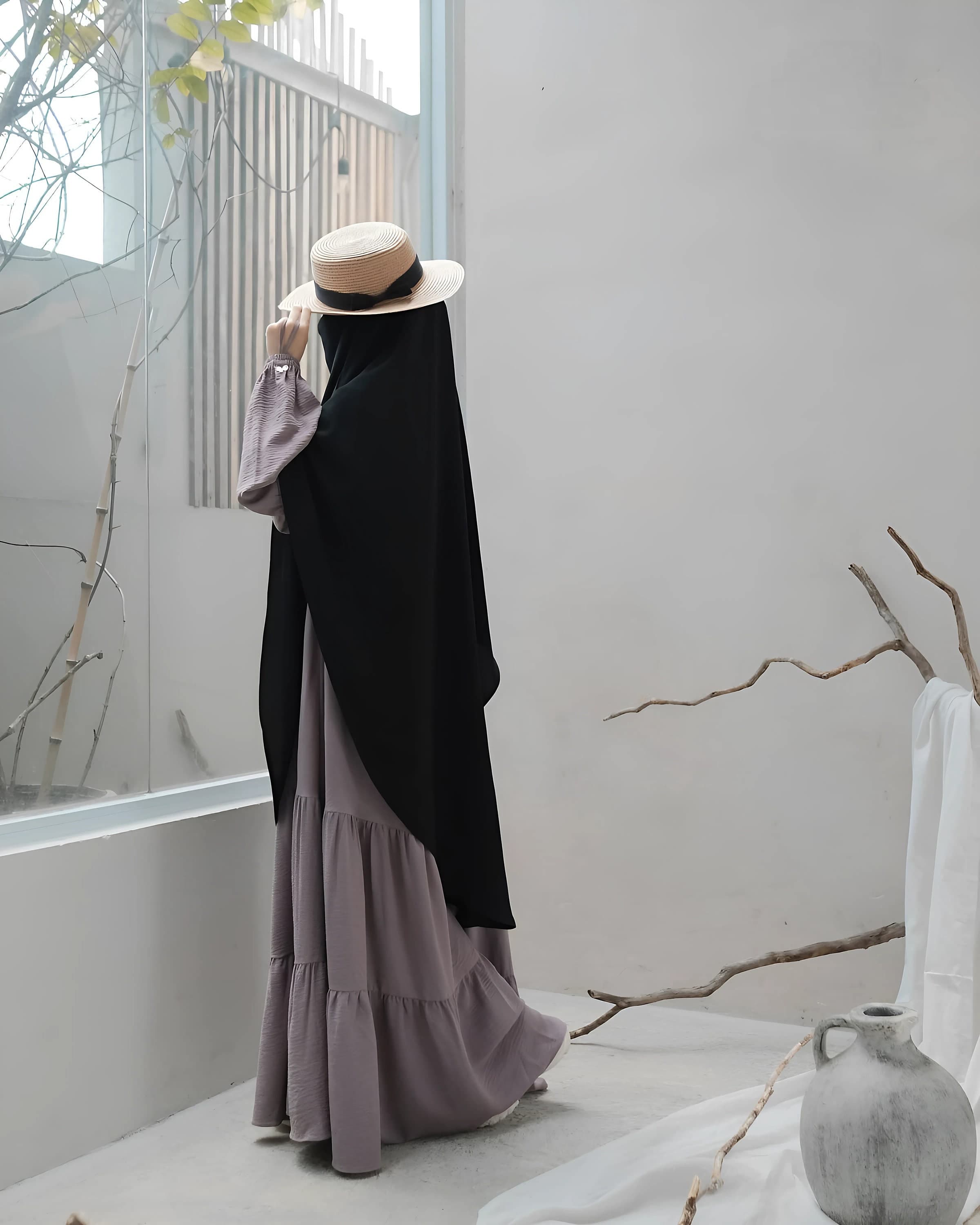 Princess Crinkle Fabric French Khimar Abaya: Modest Islamic Dress - image 4