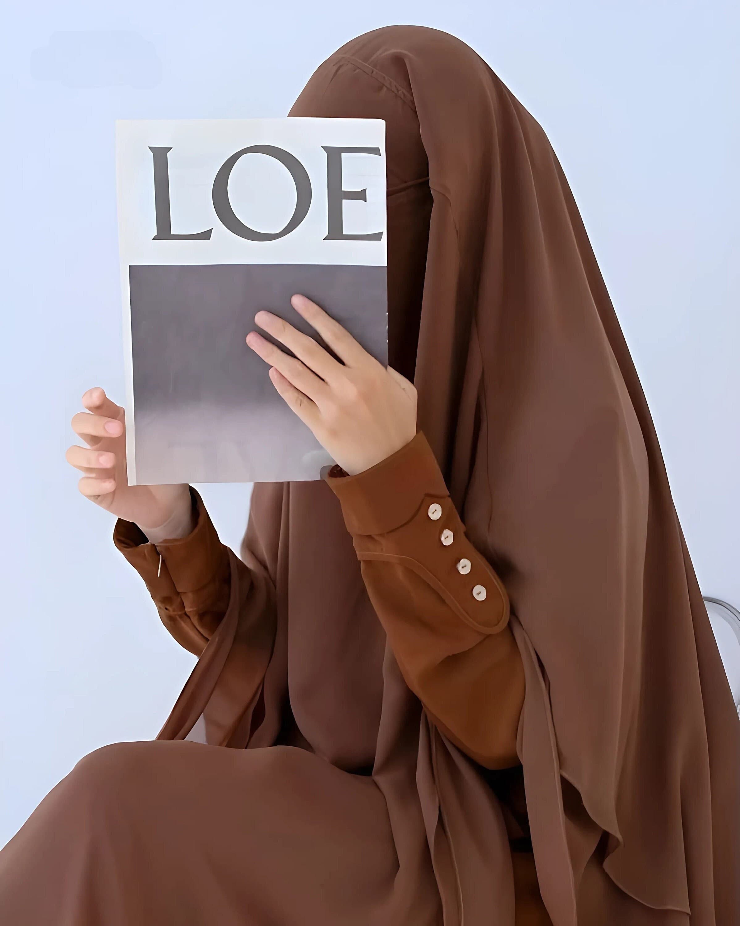 Mina Anti-UV Abaya with French Khimar: Gold Button Cuffs, Modest Islamic Fashion