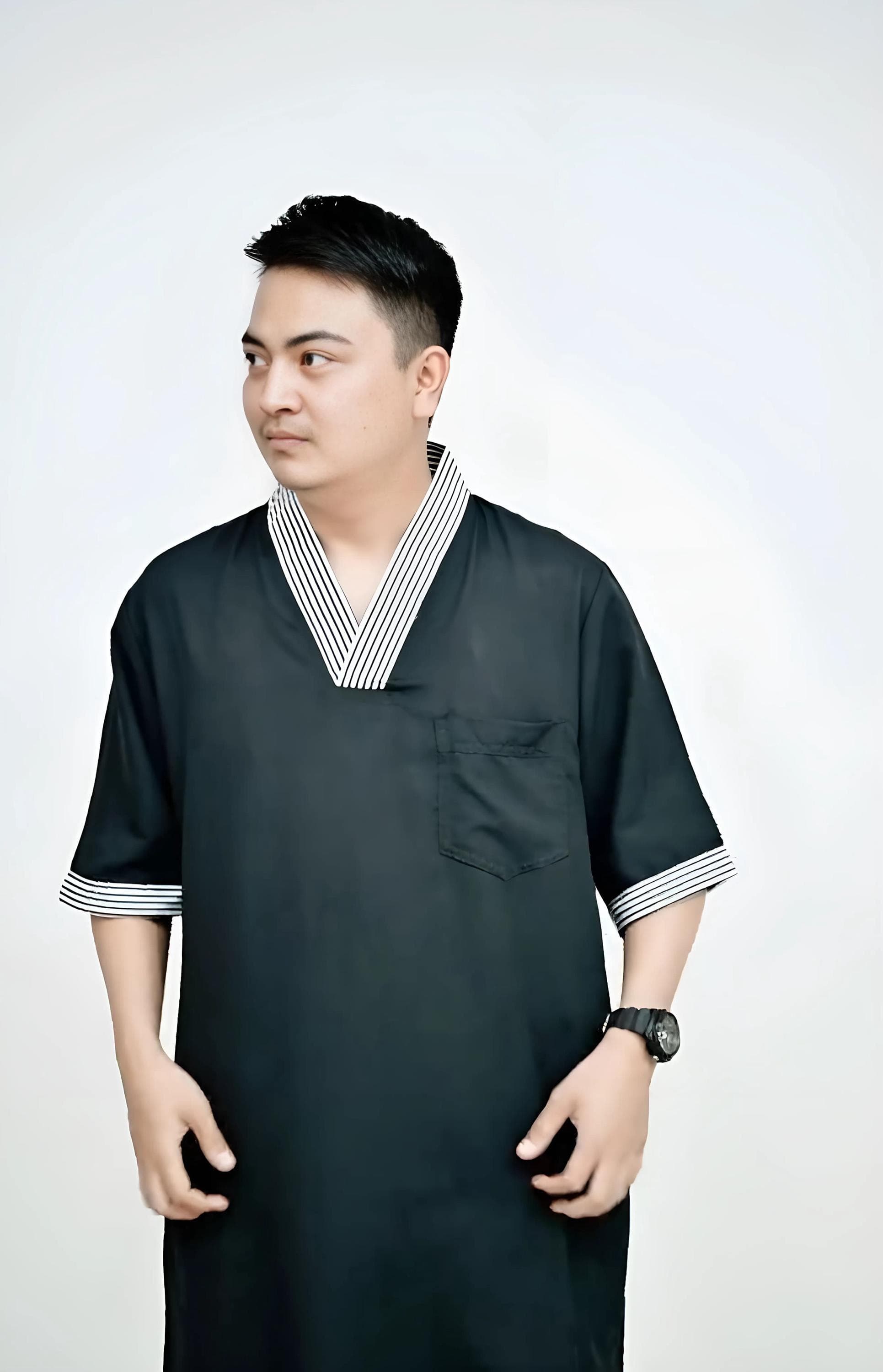 Men's Cotton Moroccan Kaftan Robe: V-Neck Short Sleeve Jubba - image 5