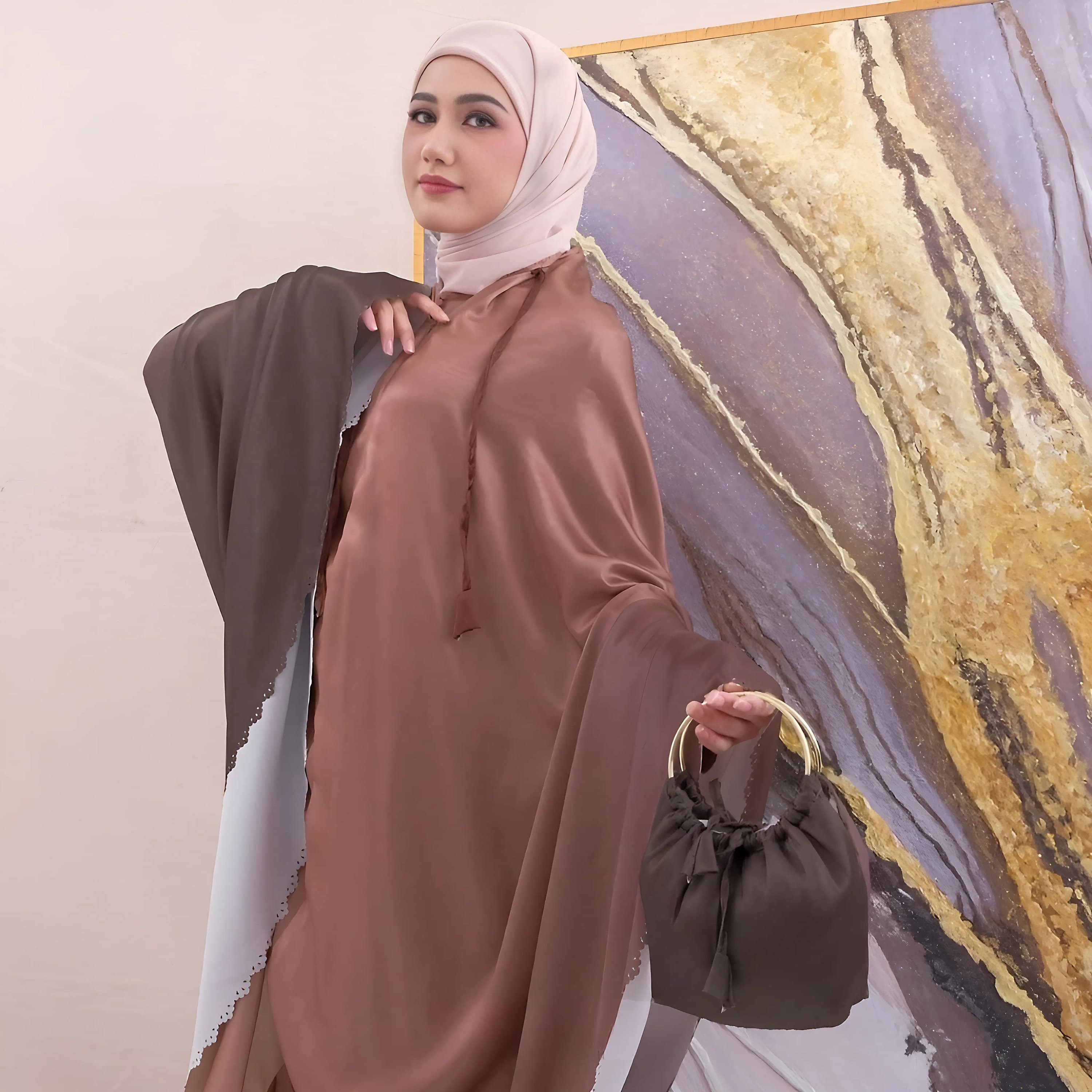 Santorini Shimmer Prayer Outfit: Travel Hijab & Skirt Set with Pouch - image 4