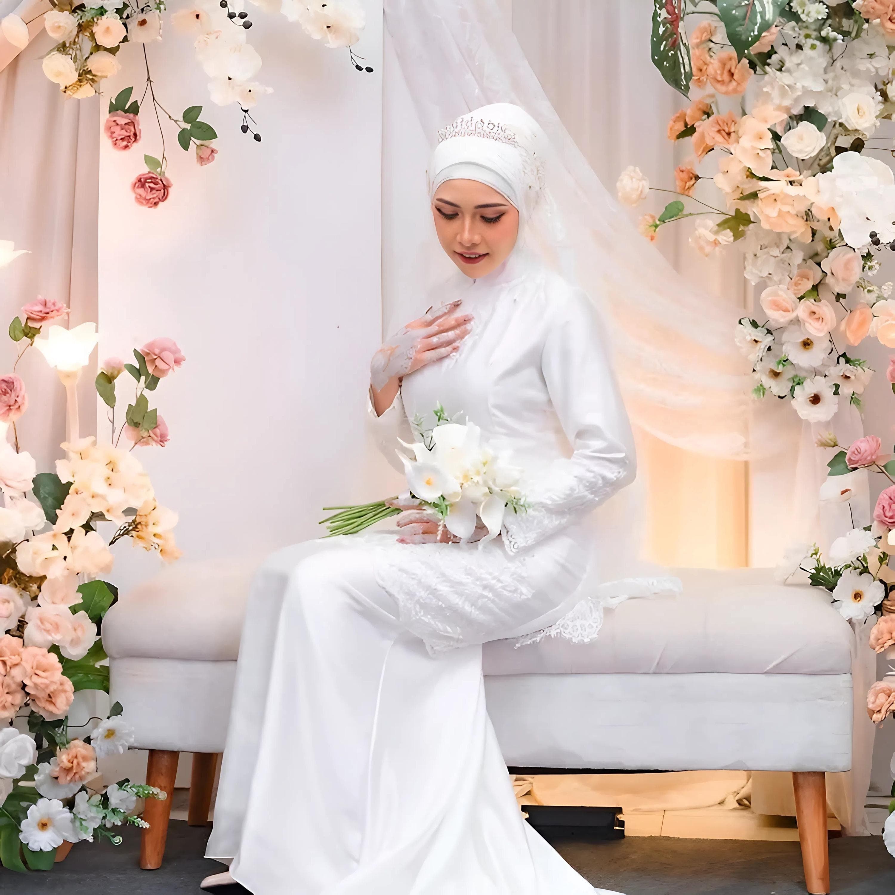 Embroidered Modest Long Dress Set with Veil