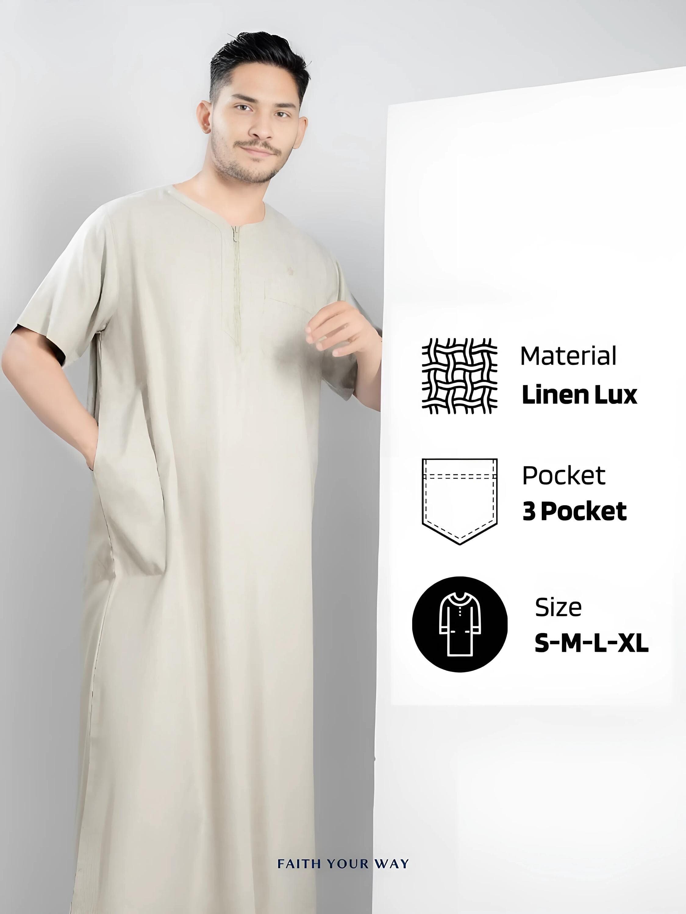 Men's Linen Lux Short Sleeve Jubba Thobe: Islamic Prayer Garment - image 4