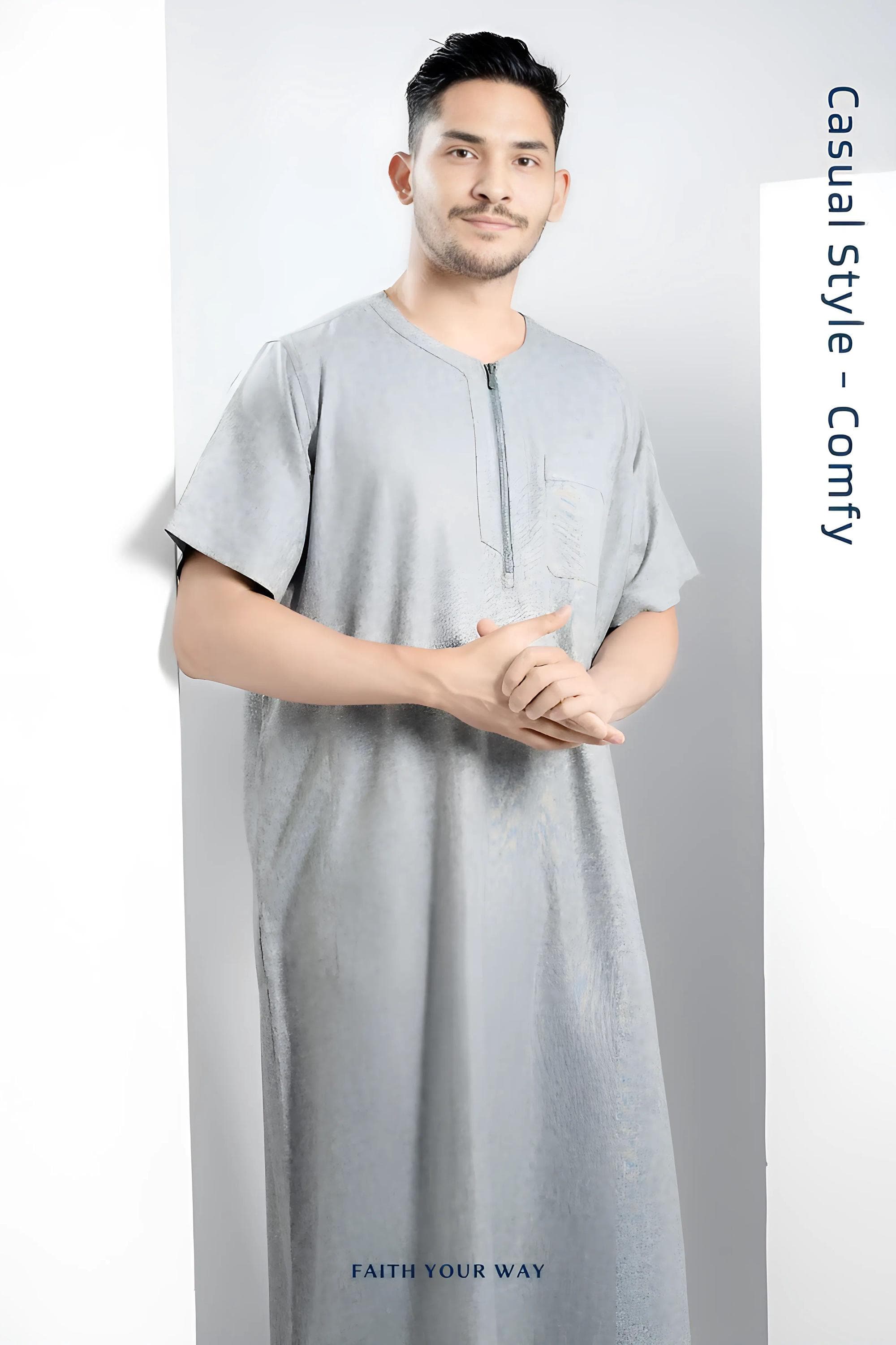 Men's Linen Lux Short Sleeve Jubba Thobe: Islamic Prayer Garment - image 5