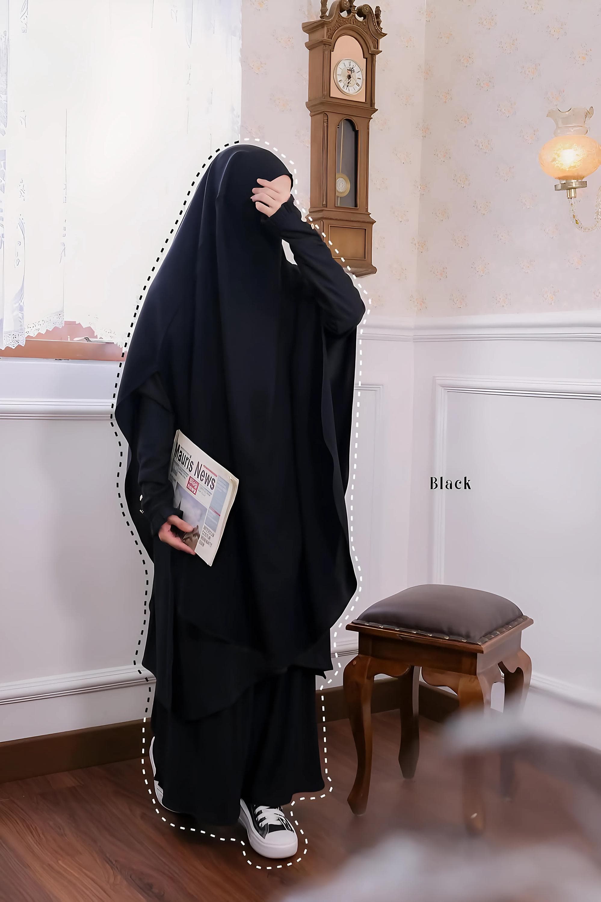 Knit Tunic & Skirt Set: French Khimar, Modest Batwing Sleeve, Anti-UV - image 5