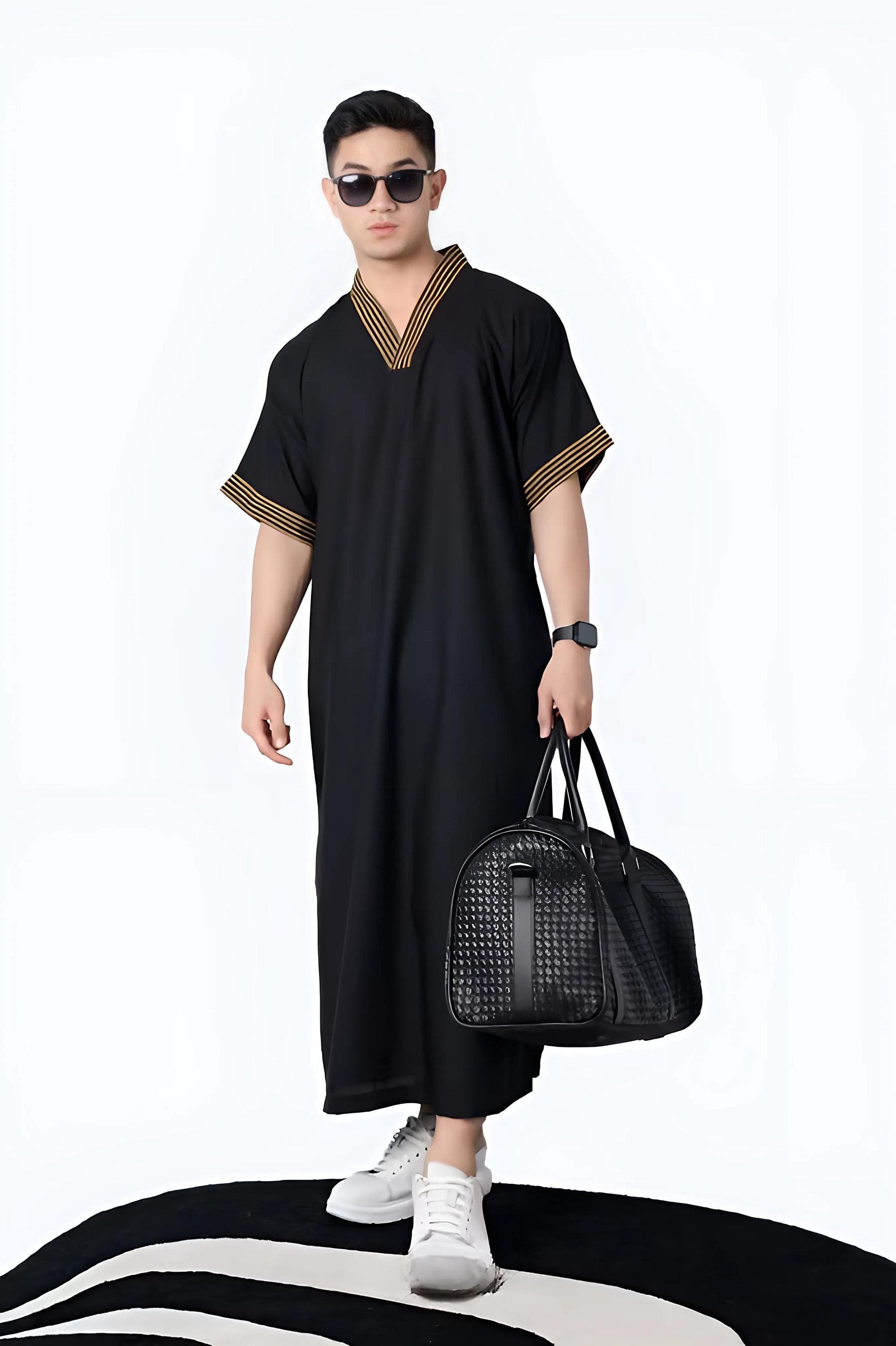 Men's Cotton Jubbah | Lurik Trim Islamic Robe - image 4