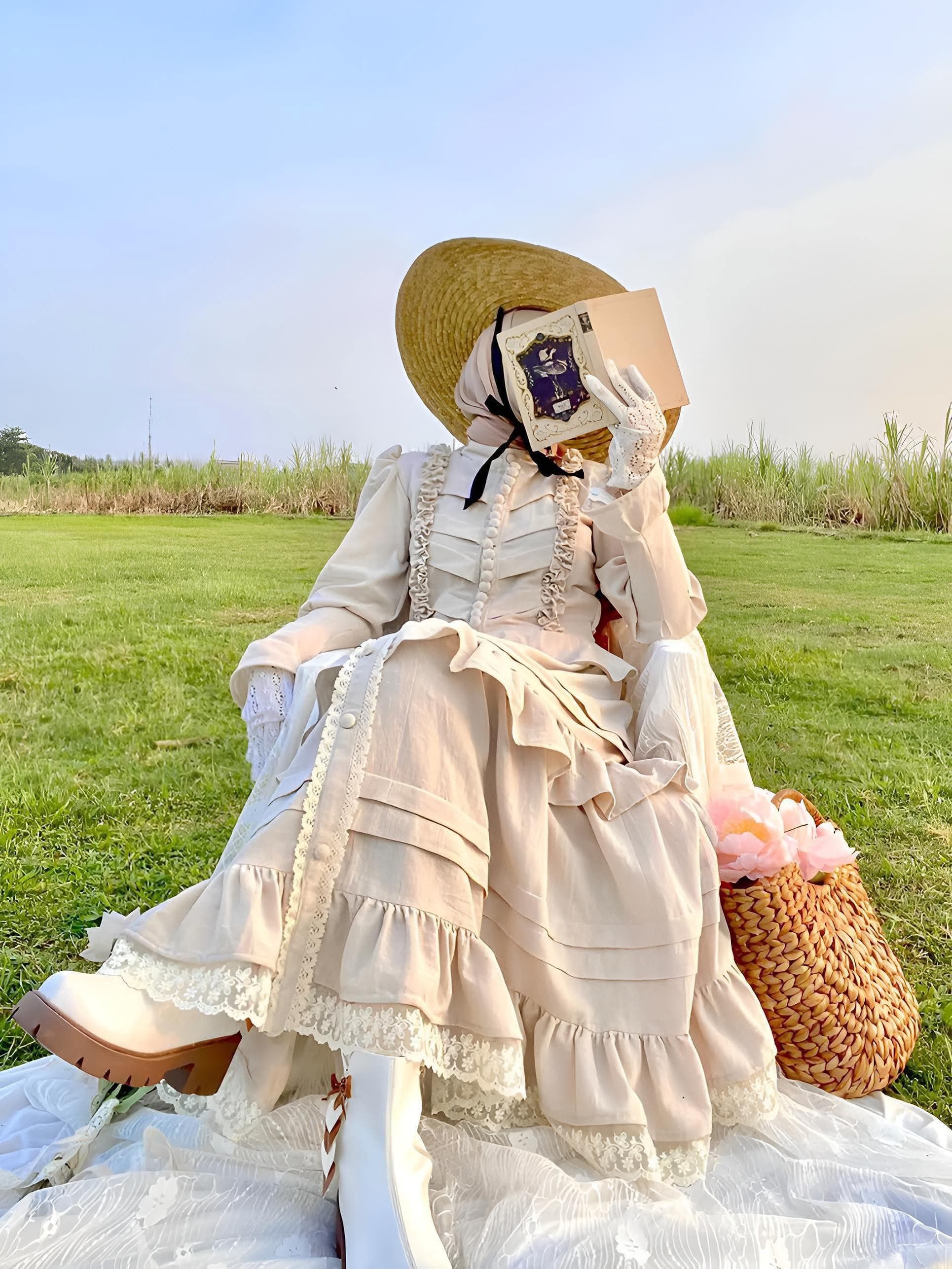 Victorian Linen Skirt Set: Cotton Lace Embroidery, Custom Size Available