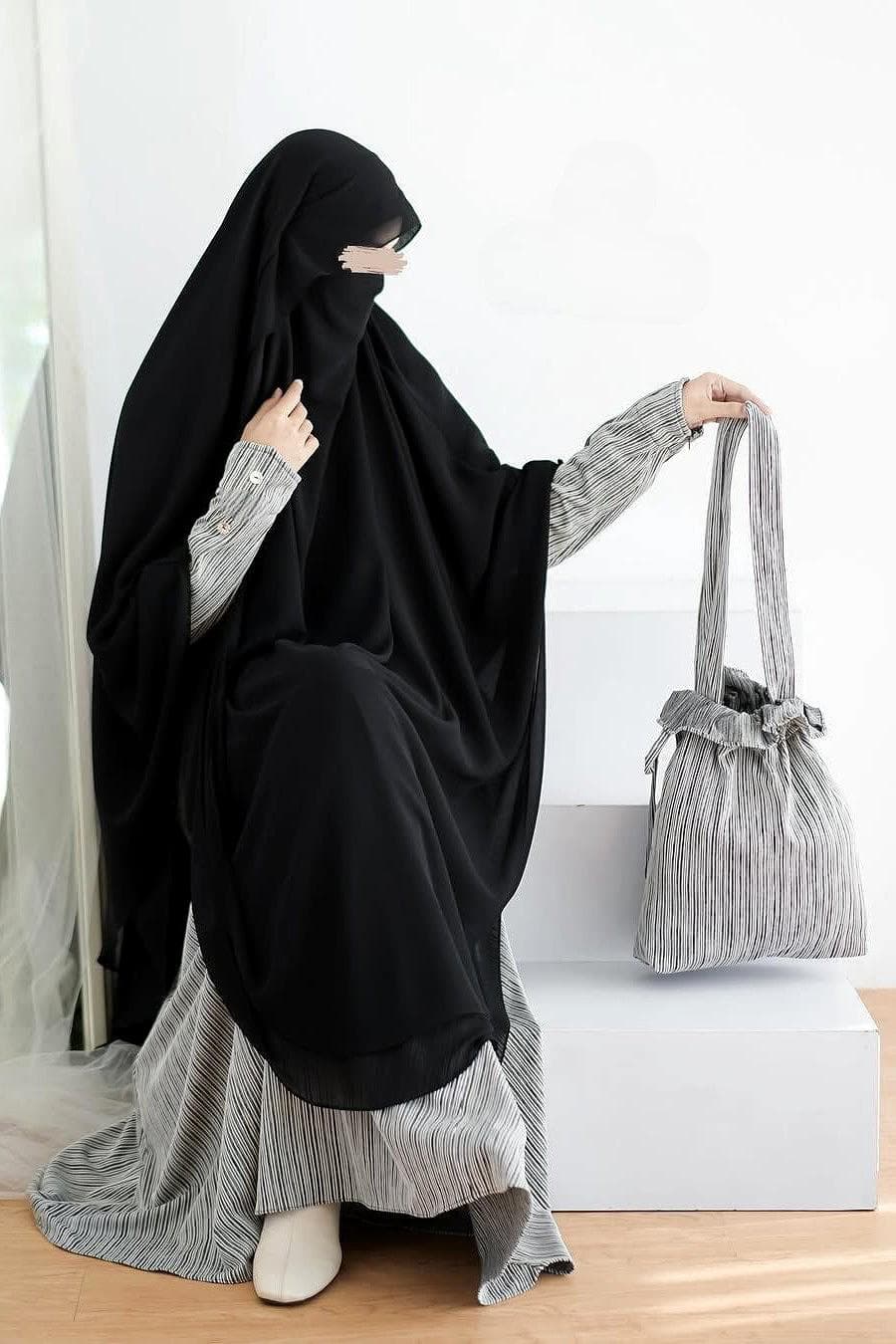 Marble Knit Abaya Khimar Set: Modest Muslim Dress Outfit - image 5