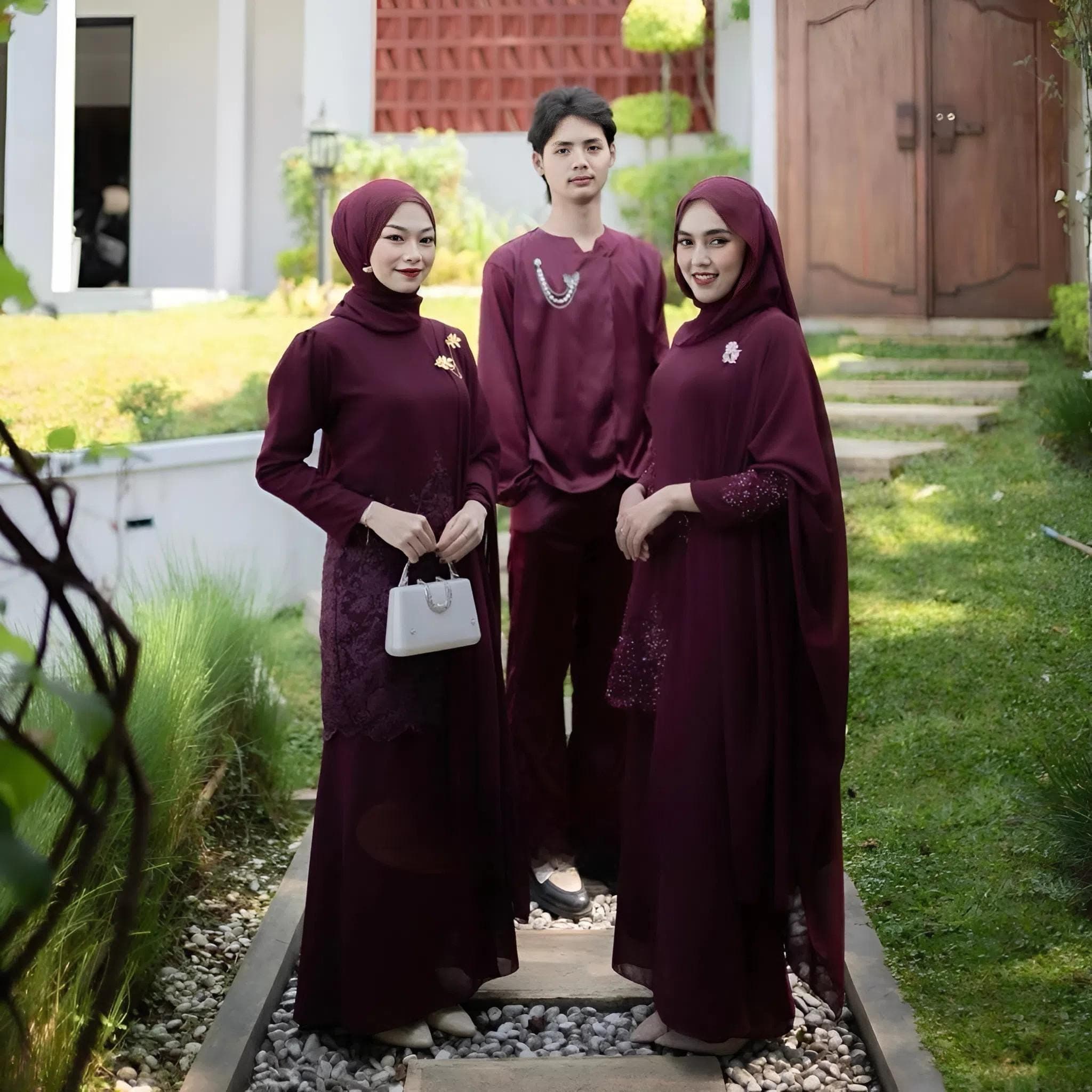 Embroidered Modest Two-Piece Dress Set with Long Sleeve Top