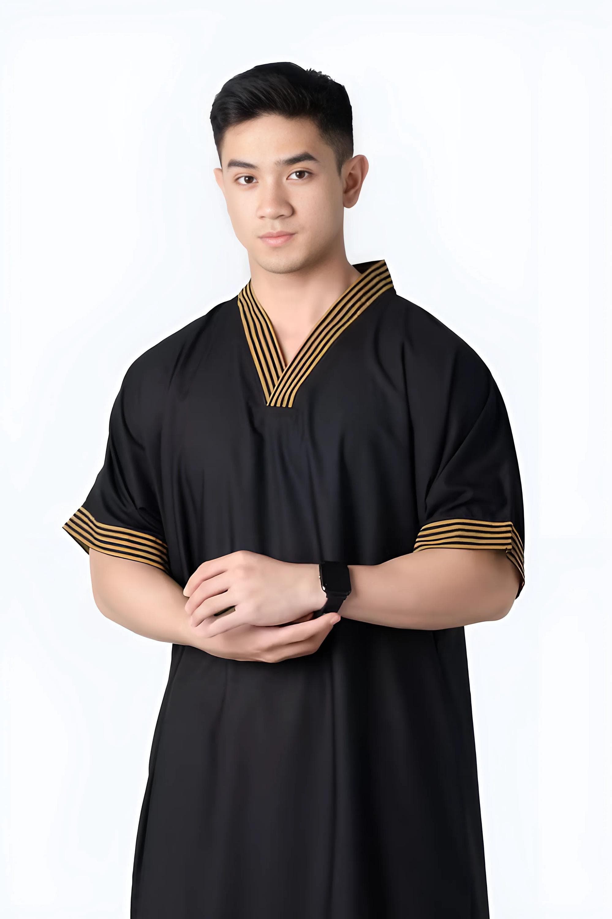 Men's Cotton Jubbah | Lurik Trim Islamic Robe - image 5
