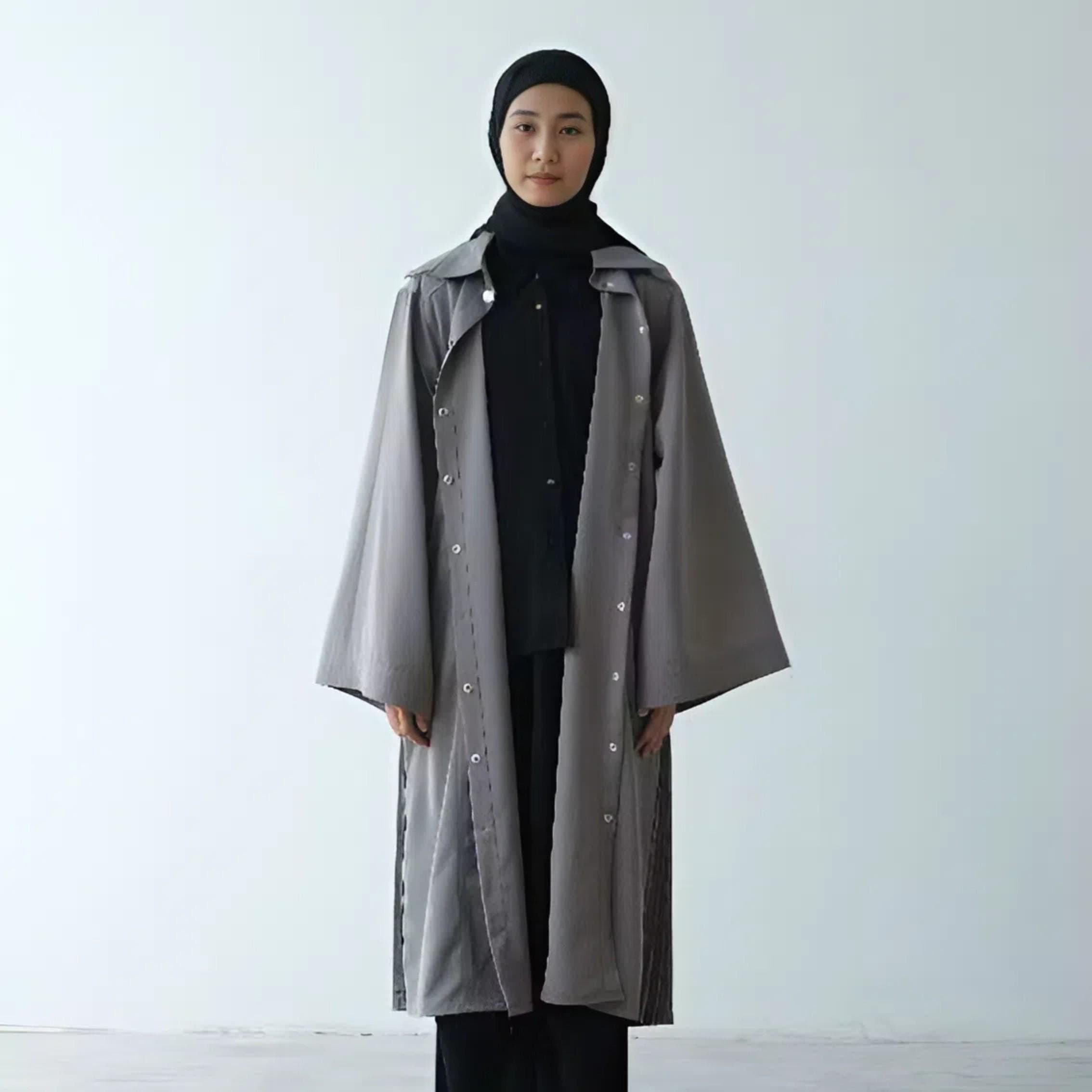 Oversized Pleated Coat: Modest Cotton-Blend Outerwear