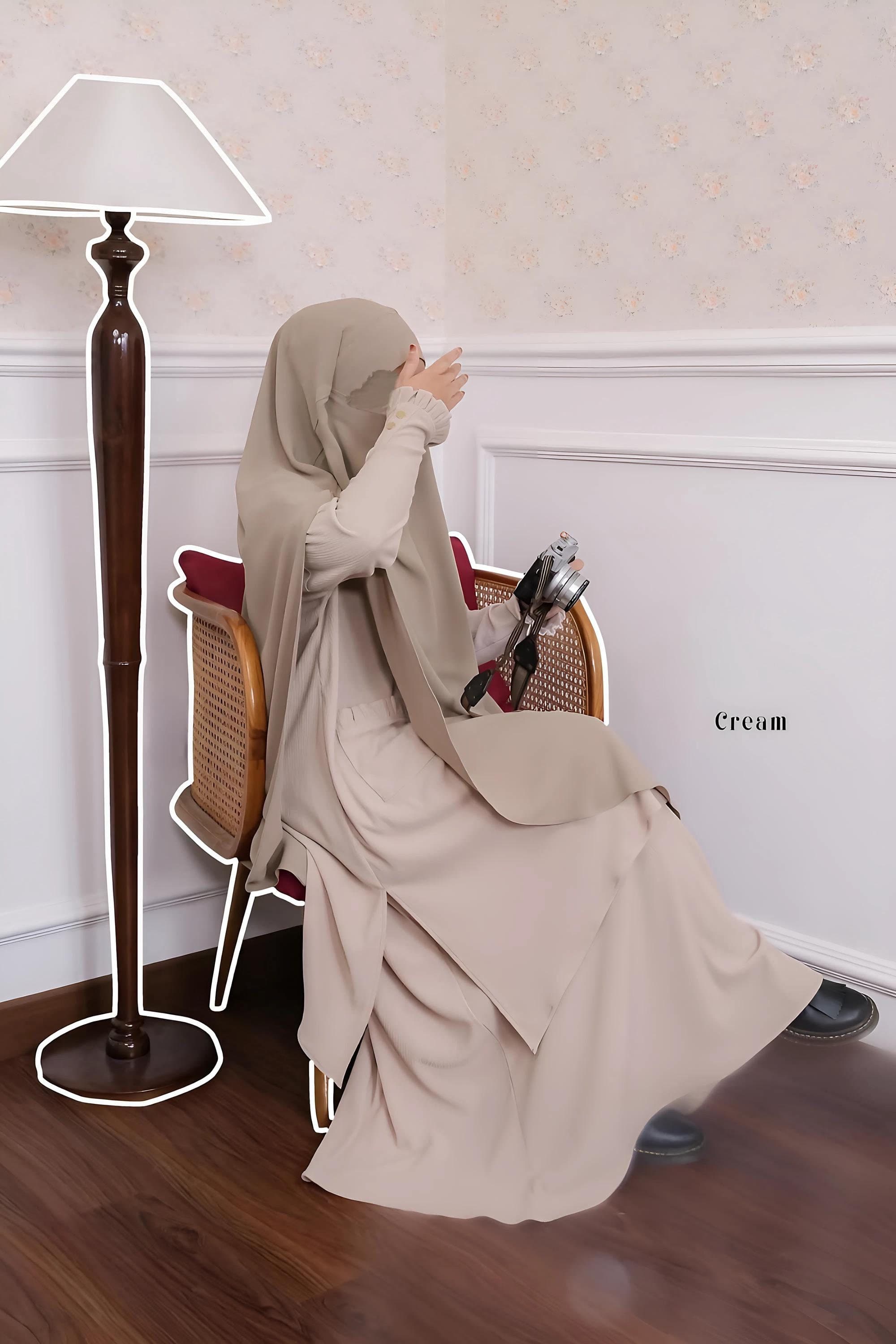 Knit Tunic & Skirt Set: French Khimar, Modest Batwing Sleeve, Anti-UV