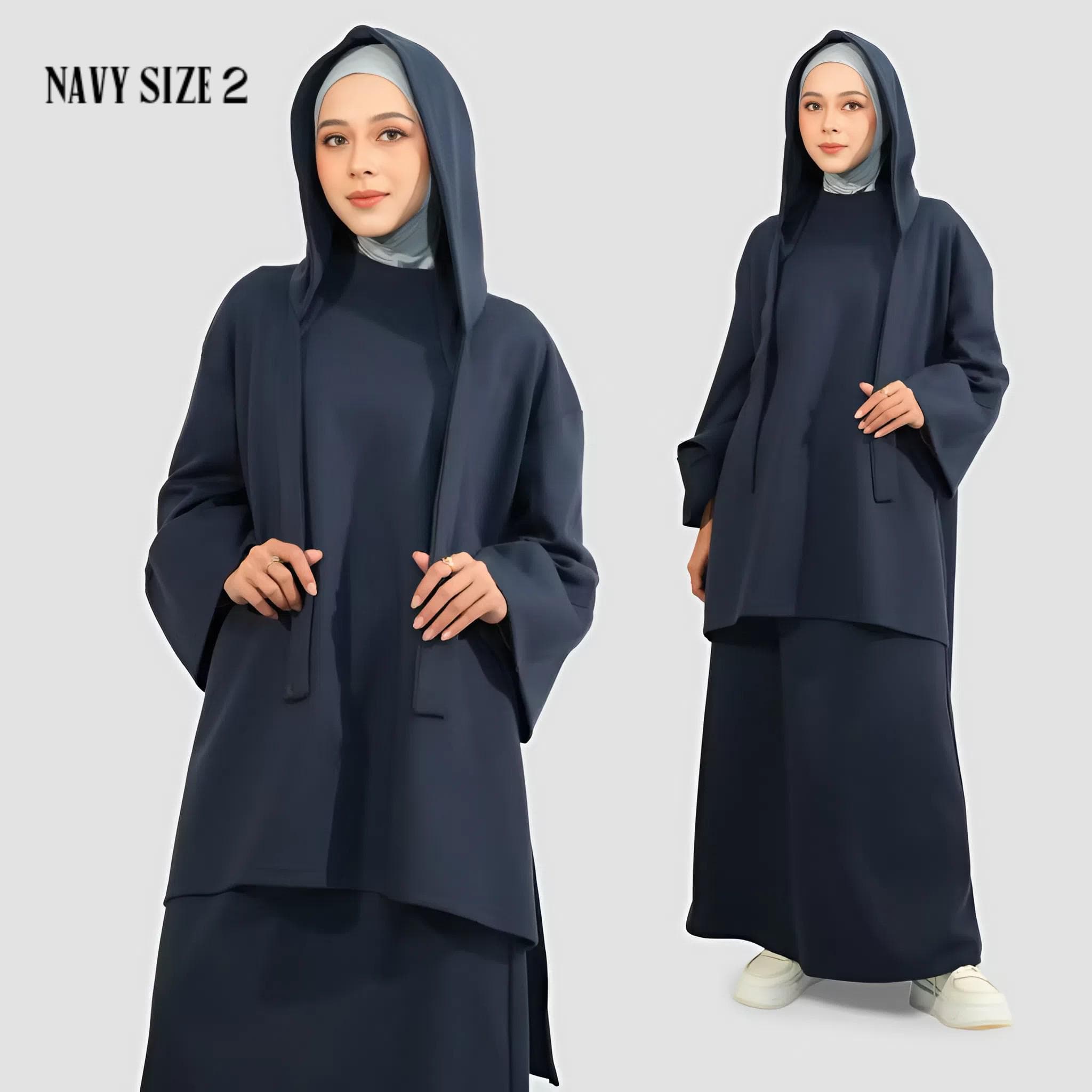 Black loose hoodie abaya set with long skirt, made of Russian Cotton Danball, includes modest hijab scarf