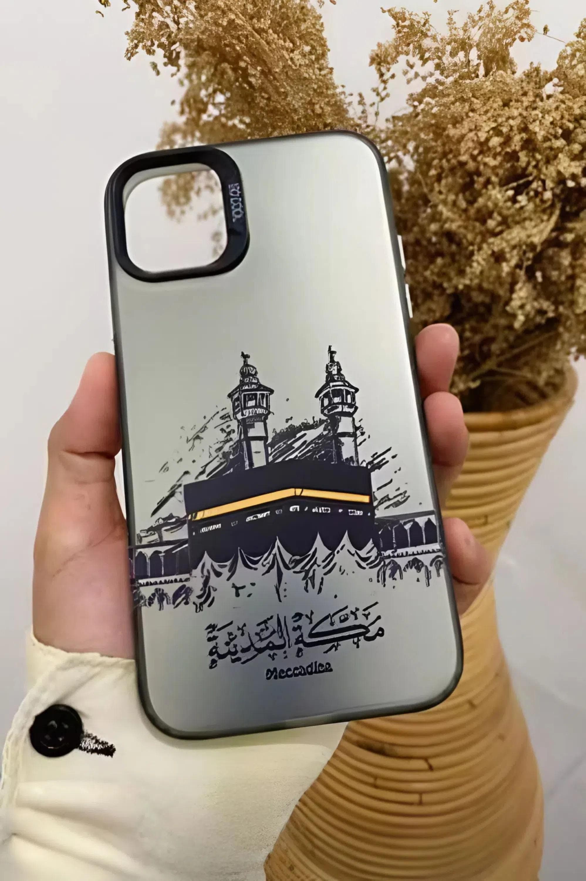Glossy Kaaba calligraphy phone case with soft silicone material and UV print detail
